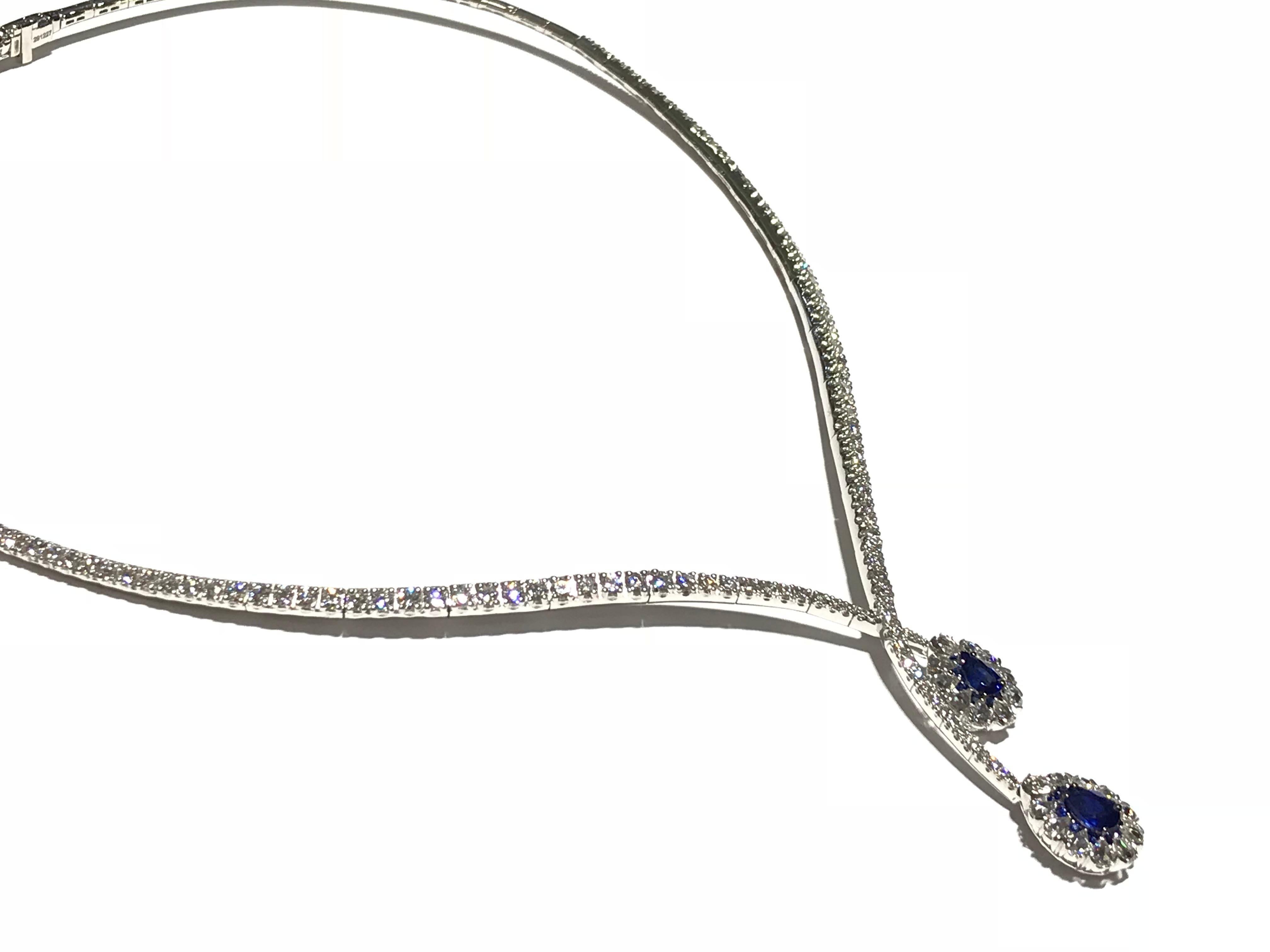 Diamond and Sapphire Necklace In New Condition For Sale In Toronto, Ontario