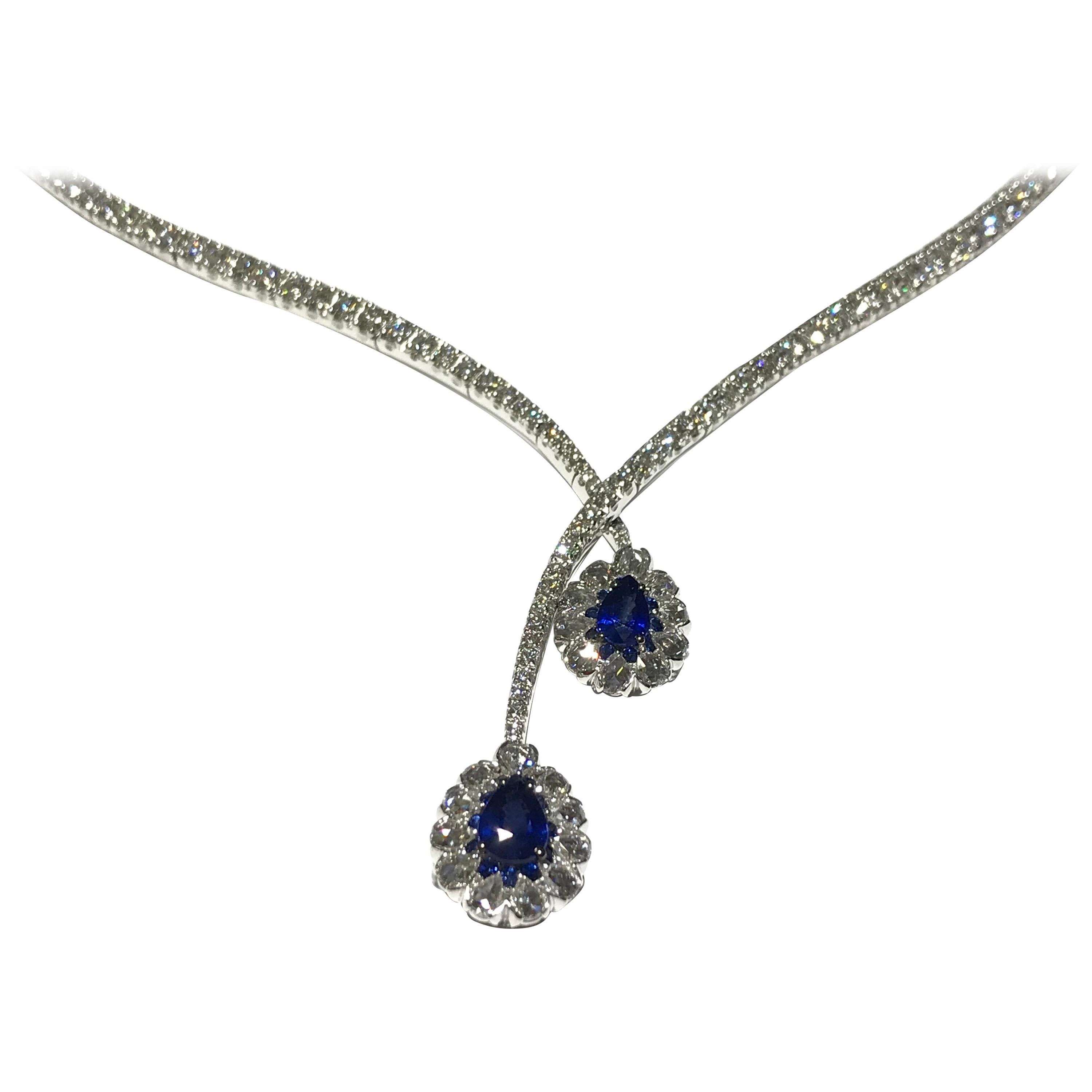Diamond and Sapphire Necklace For Sale