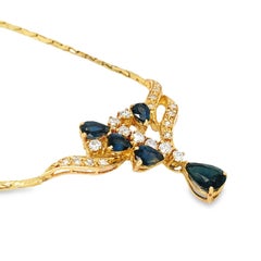 Pear shape Sapphire and Diamond Necklace in 18K Yellow Gold