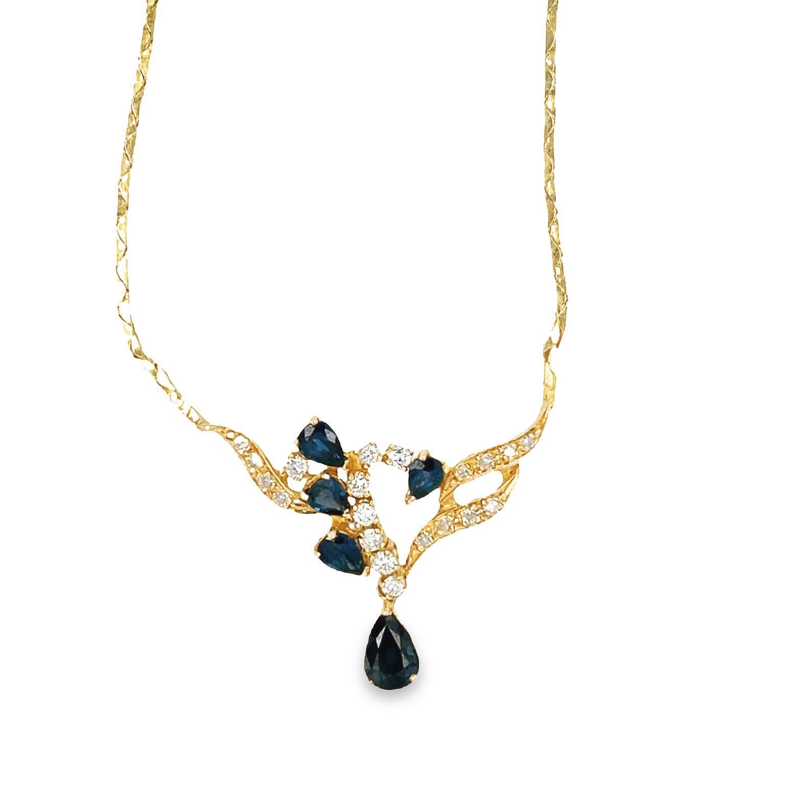 Collier en or jaune 18K avec saphirs et diamants en forme de poire en vente 1