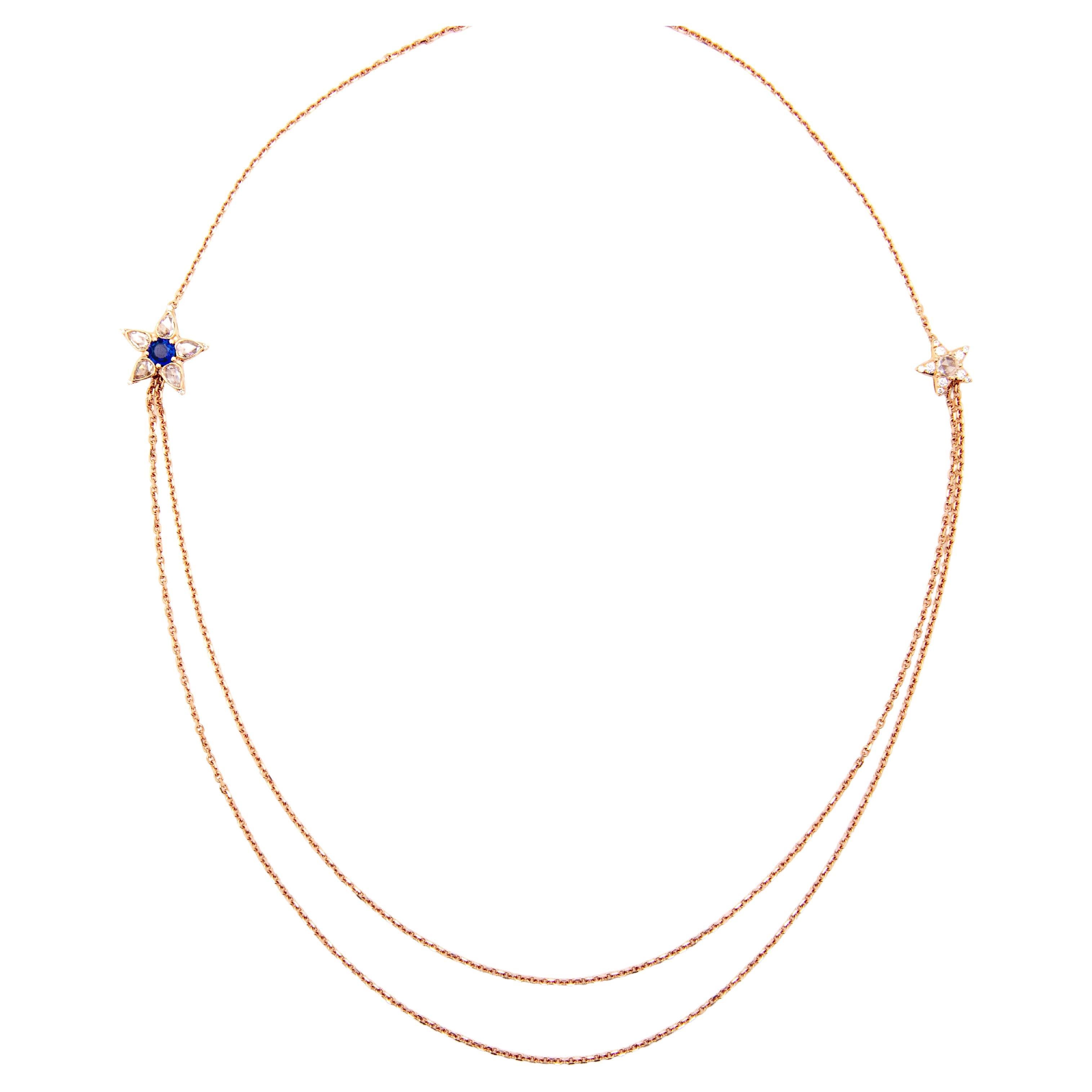 Diamond and Sapphire Necklace Rose Gold Chain  For Sale