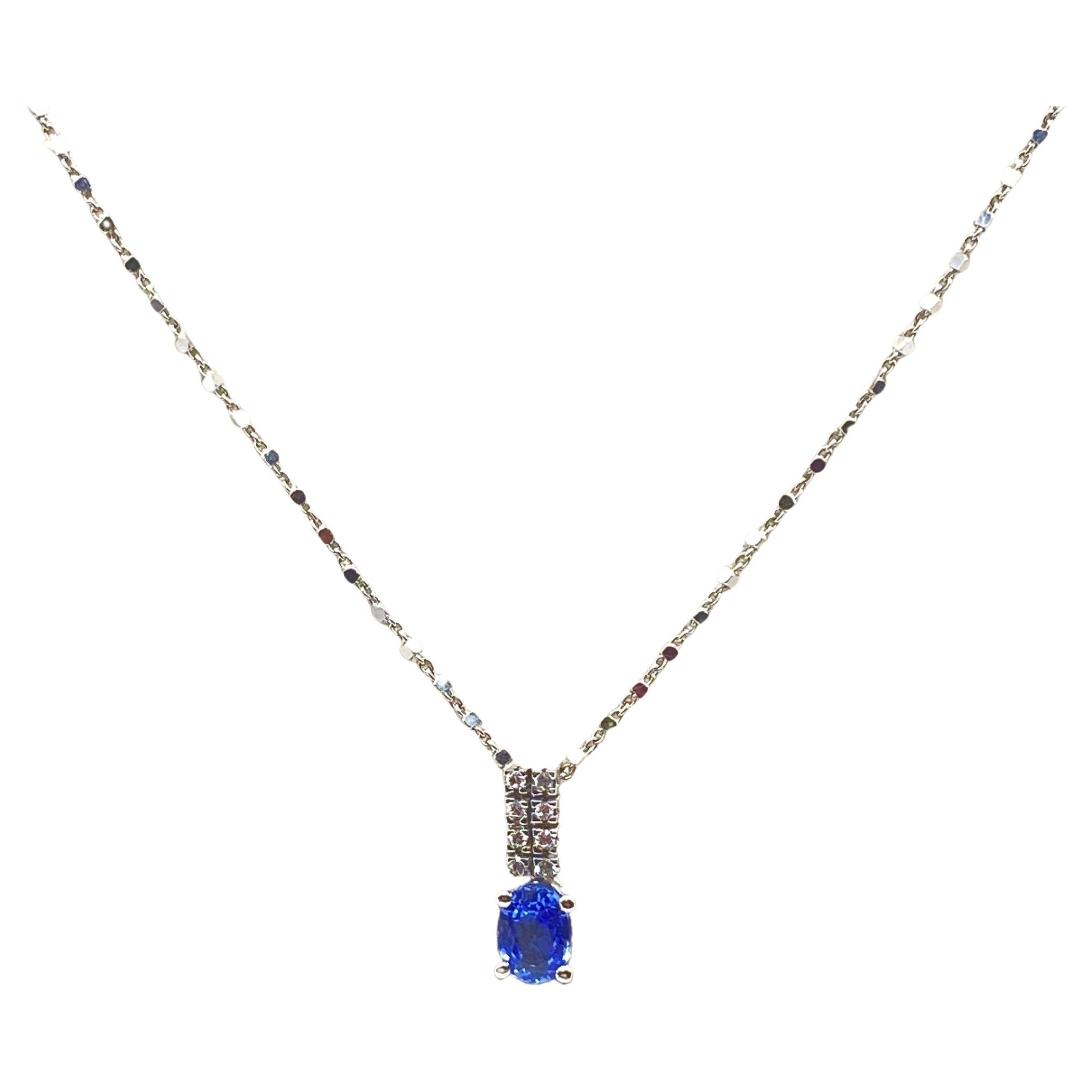 Diamond and Sapphire Necklace White Gold 18 Karat  For Sale