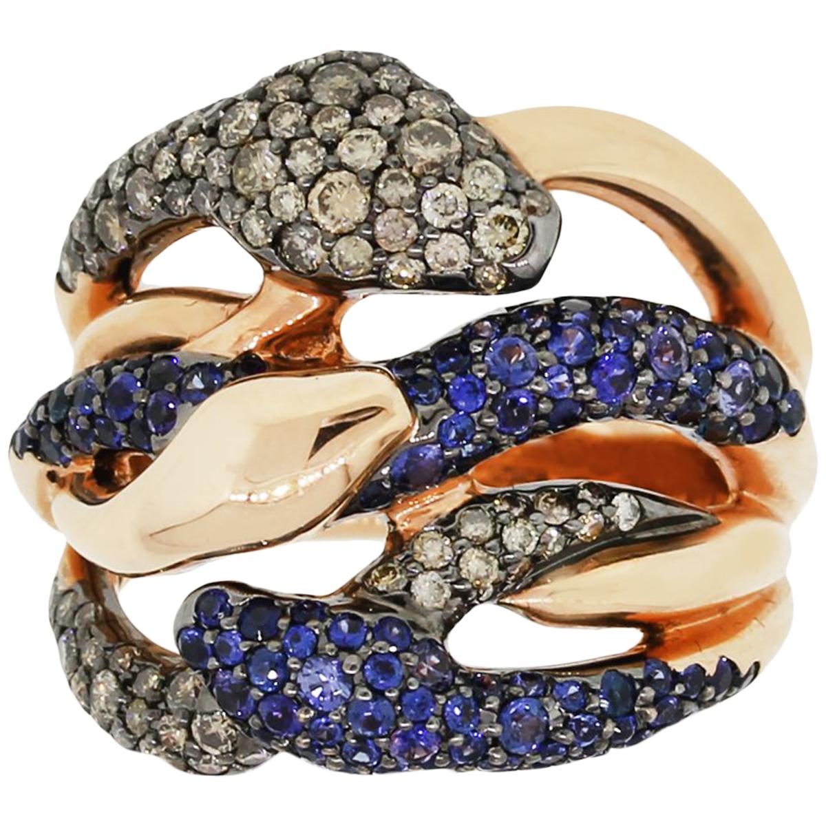 Diamond and Sapphire Open Freeform Snake Ring