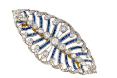 Diamond and Sapphire Openwork Filigree Brooch