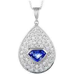Diamond and Sapphire Pear Pendant Platinum Necklace