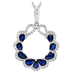 Diamond and Sapphire Pendant 14 Karat White Gold on Cable Link Chain