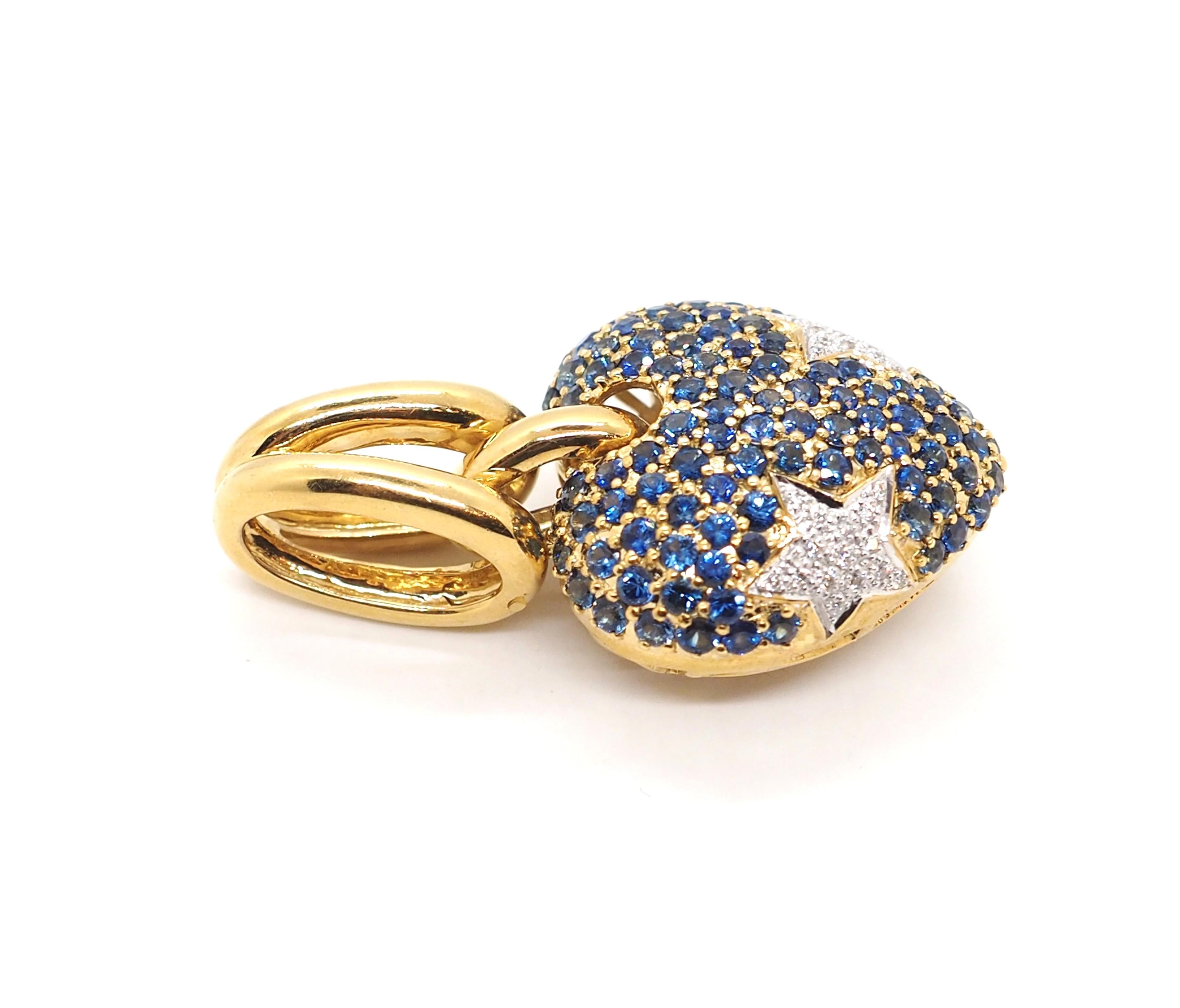 Herzförmiger Diamant- und Saphir-Anhänger aus 18 Karat Gelbgold (Moderne)