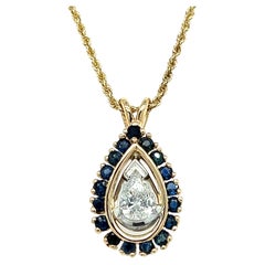 Diamond and Sapphire Pendant Necklace in 14K Yellow Gold 