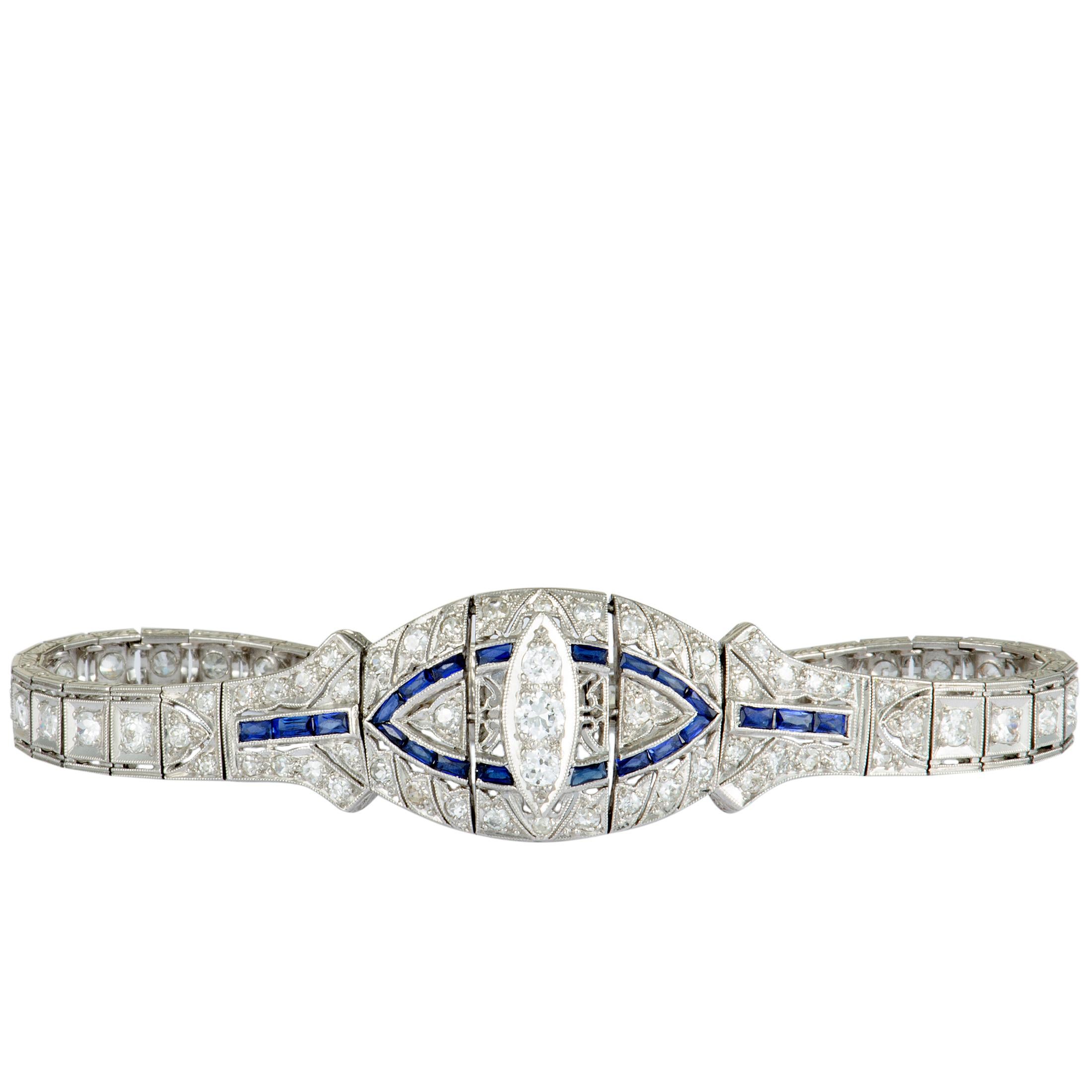 Diamond and Sapphire Platinum Art Deco Bracelet Damen