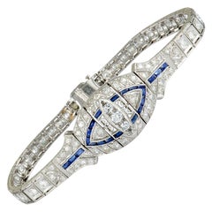 Diamond and Sapphire Platinum Art Deco Bracelet