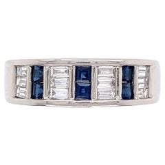 Diamond and Sapphire Platinum Band Art Deco Revival Ring Estate Fine Jewelry