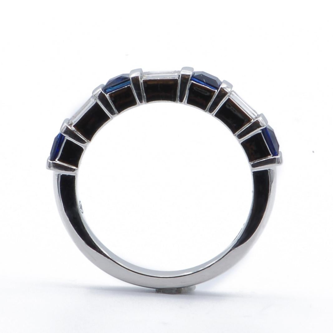 Diamond and Sapphire Platinum Band Ring In Excellent Condition In New York, NY