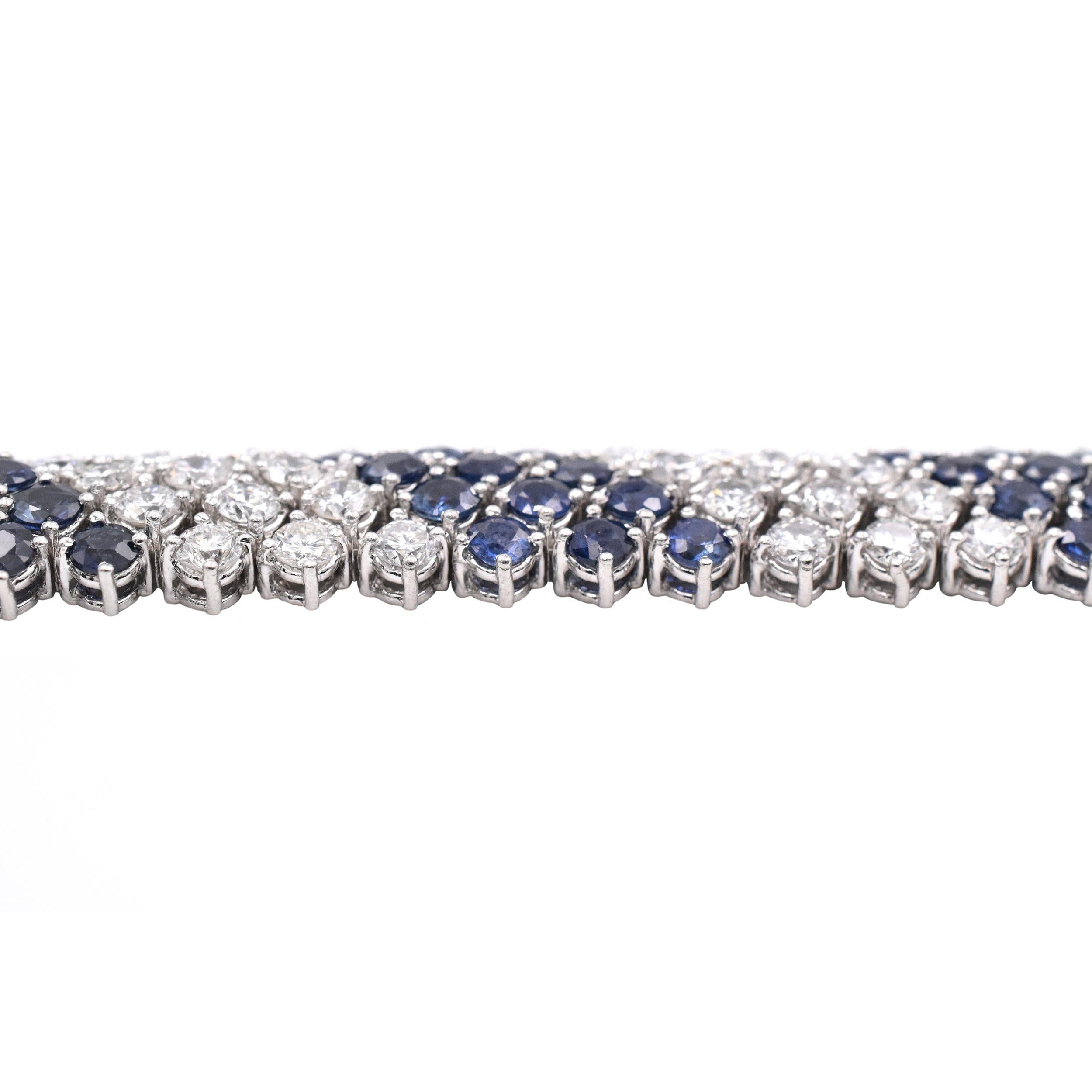 Diamond and Sapphire Platinum Bracelet In Excellent Condition For Sale In New York, NY