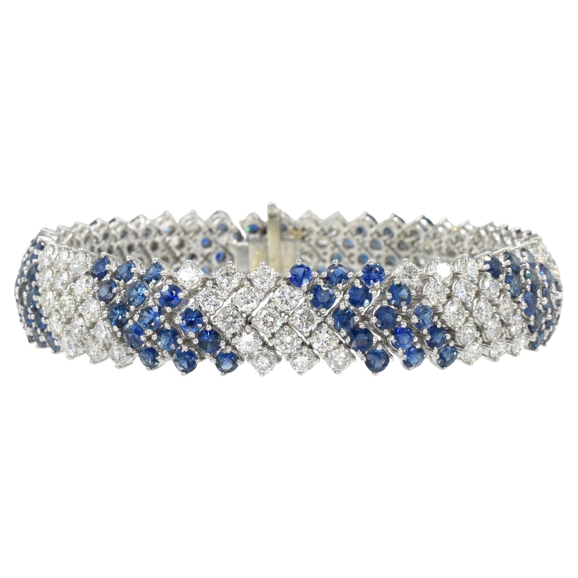 Diamond and Sapphire Platinum Bracelet For Sale