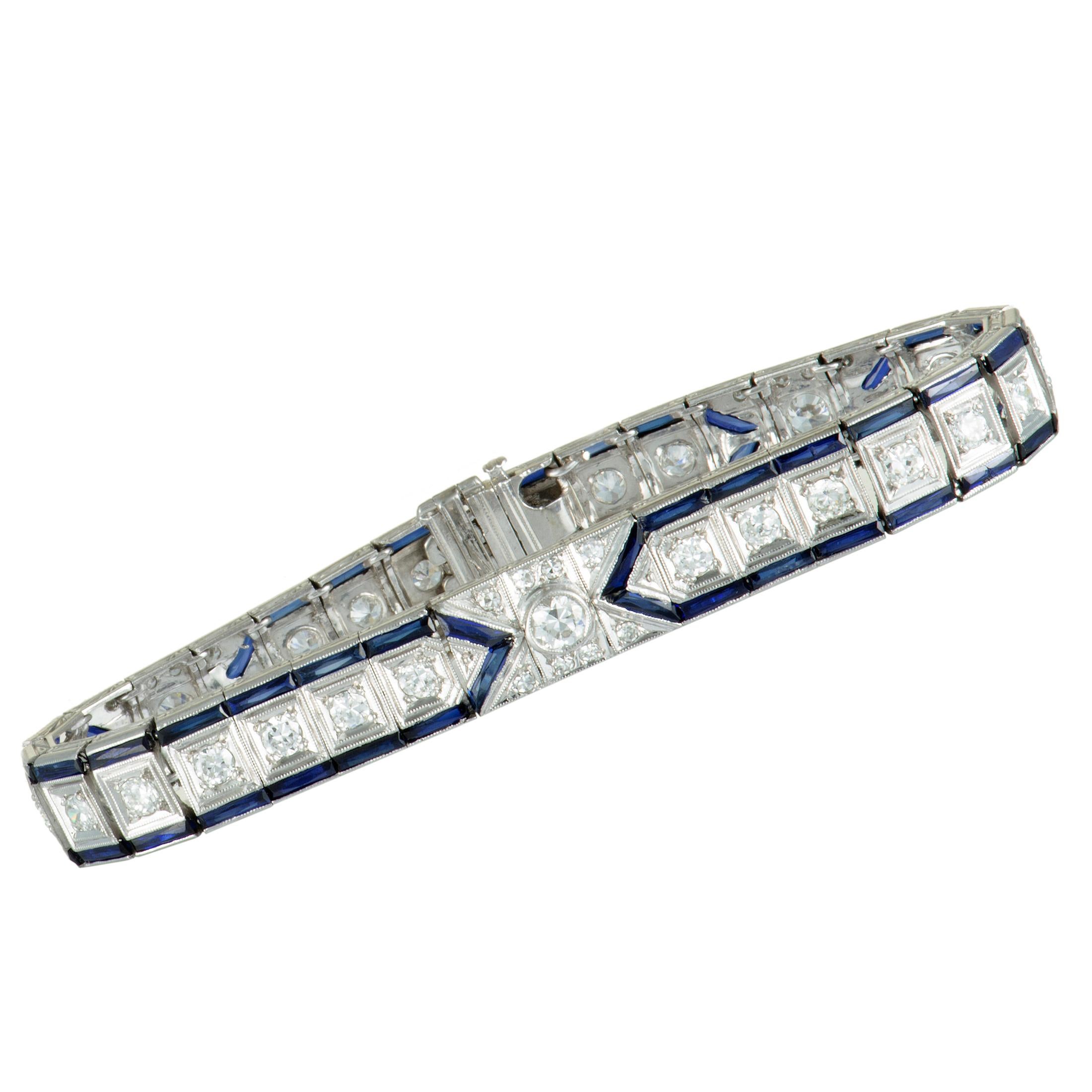 Diamond and Sapphire Platinum Bracelet