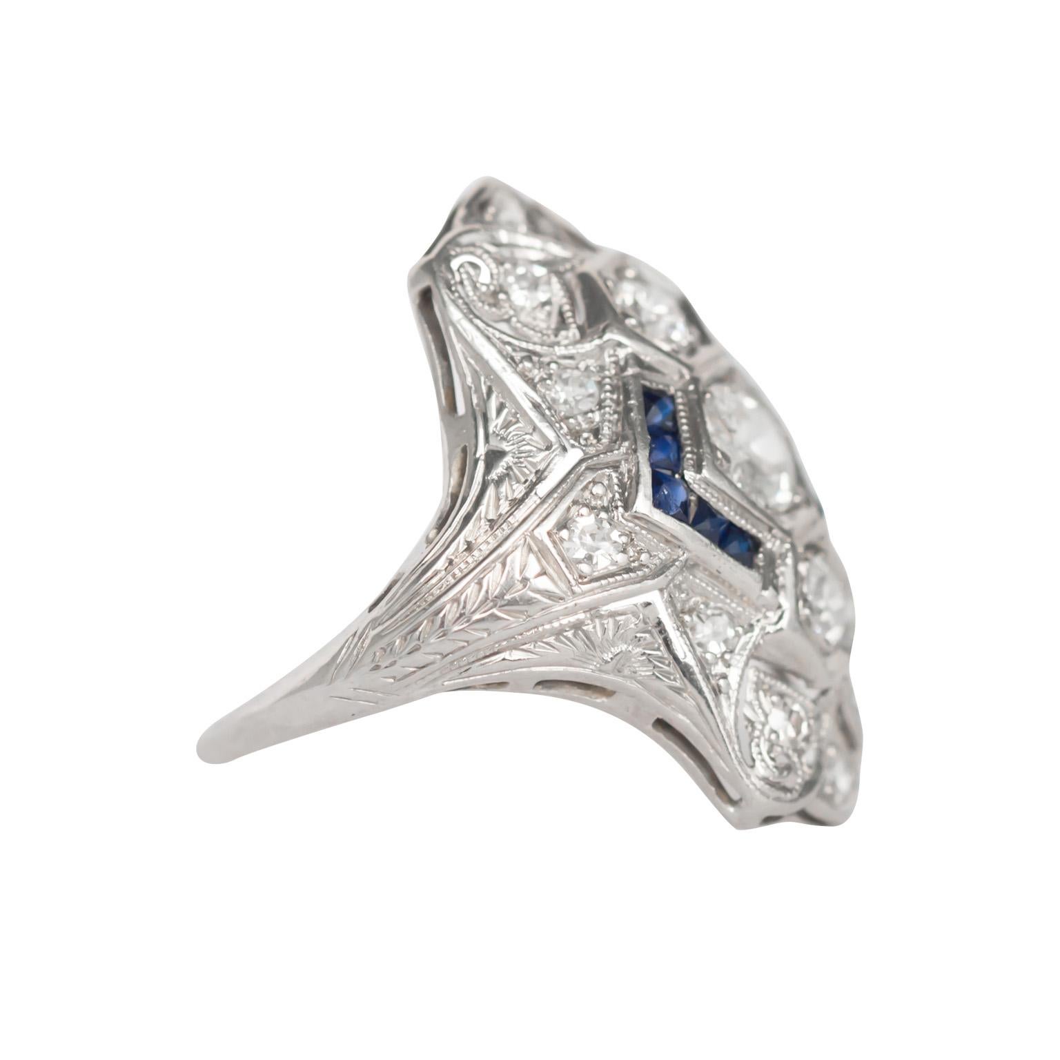 Art Deco Diamond and Sapphire Platinum Engagement Ring For Sale