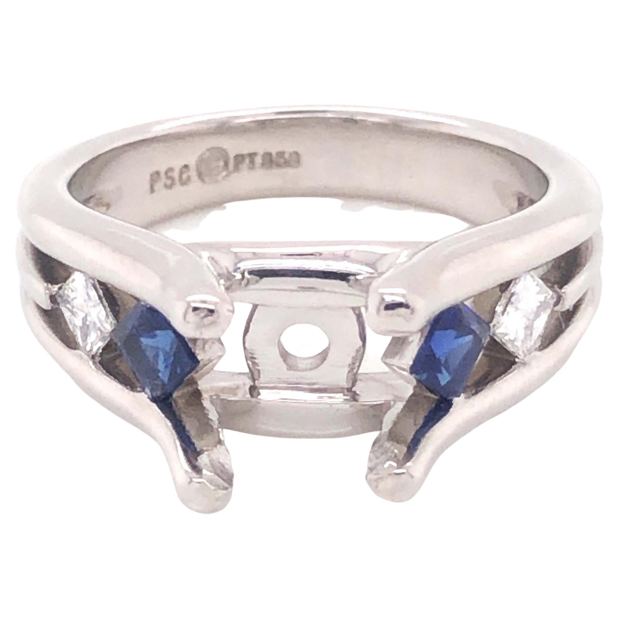 Diamond and Sapphire Platinum Engagement Ring, Semi-Mount