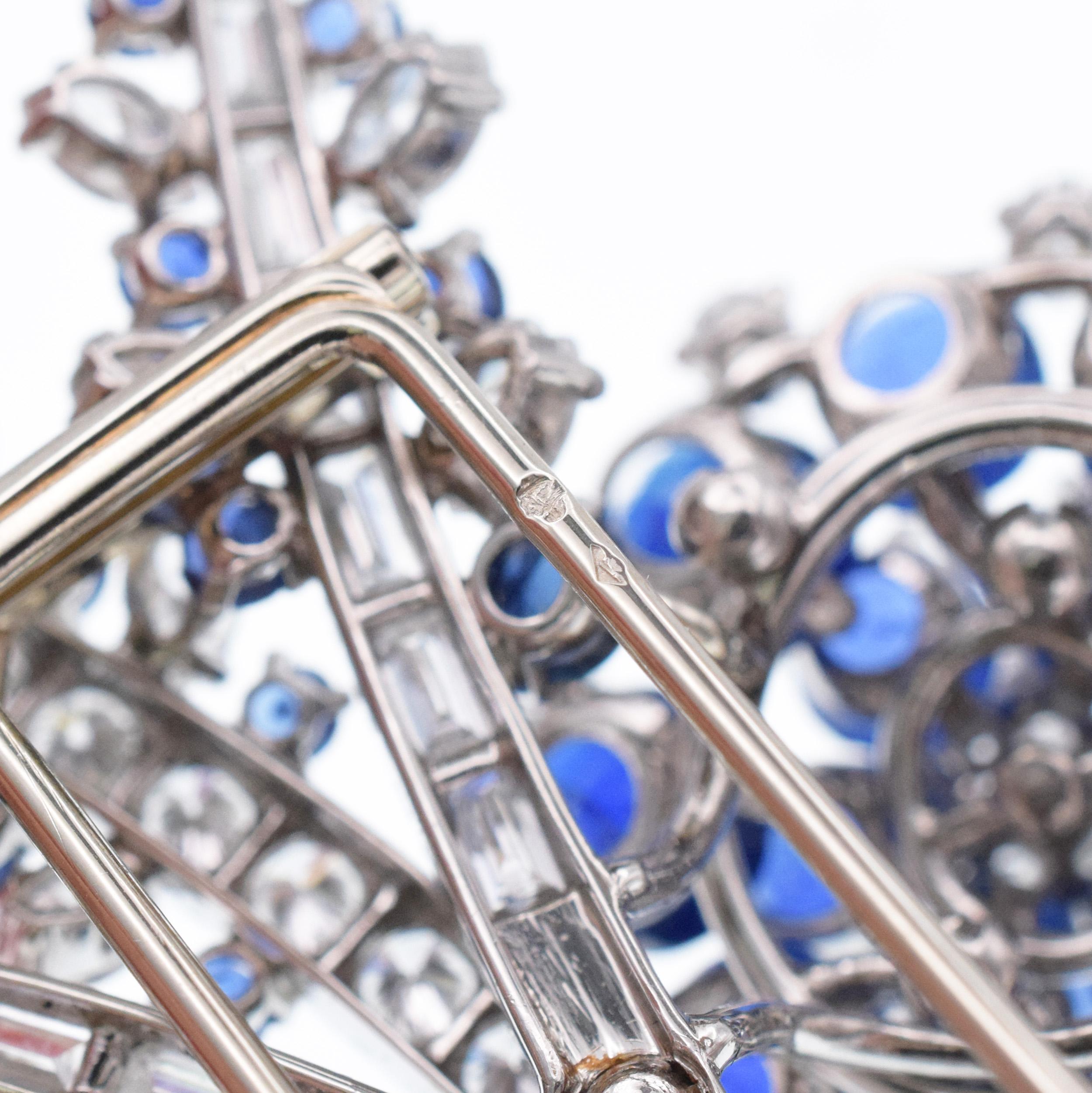 Diamond and Sapphire Platinum Flower Brooch, French 4