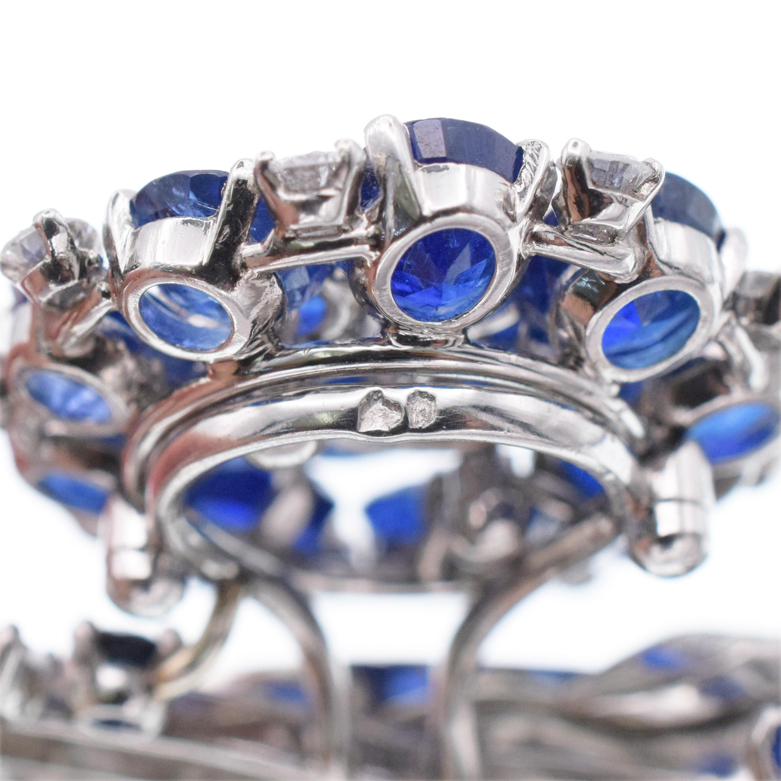 Diamond and Sapphire Platinum Flower Brooch, French 5