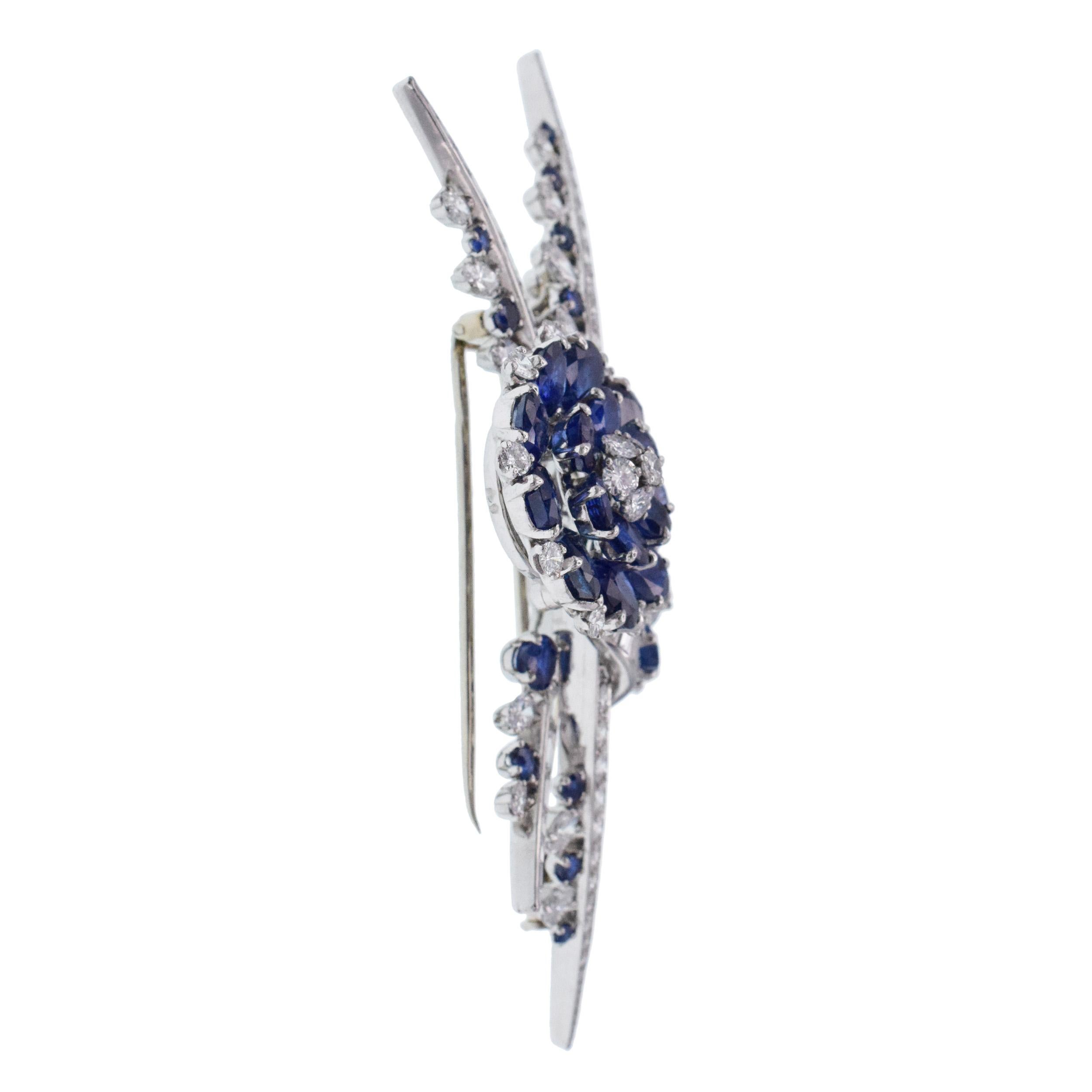 Diamond and Sapphire Platinum Flower Brooch, French 1