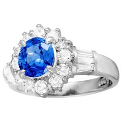 Diamond and Sapphire Platinum Flower Ring