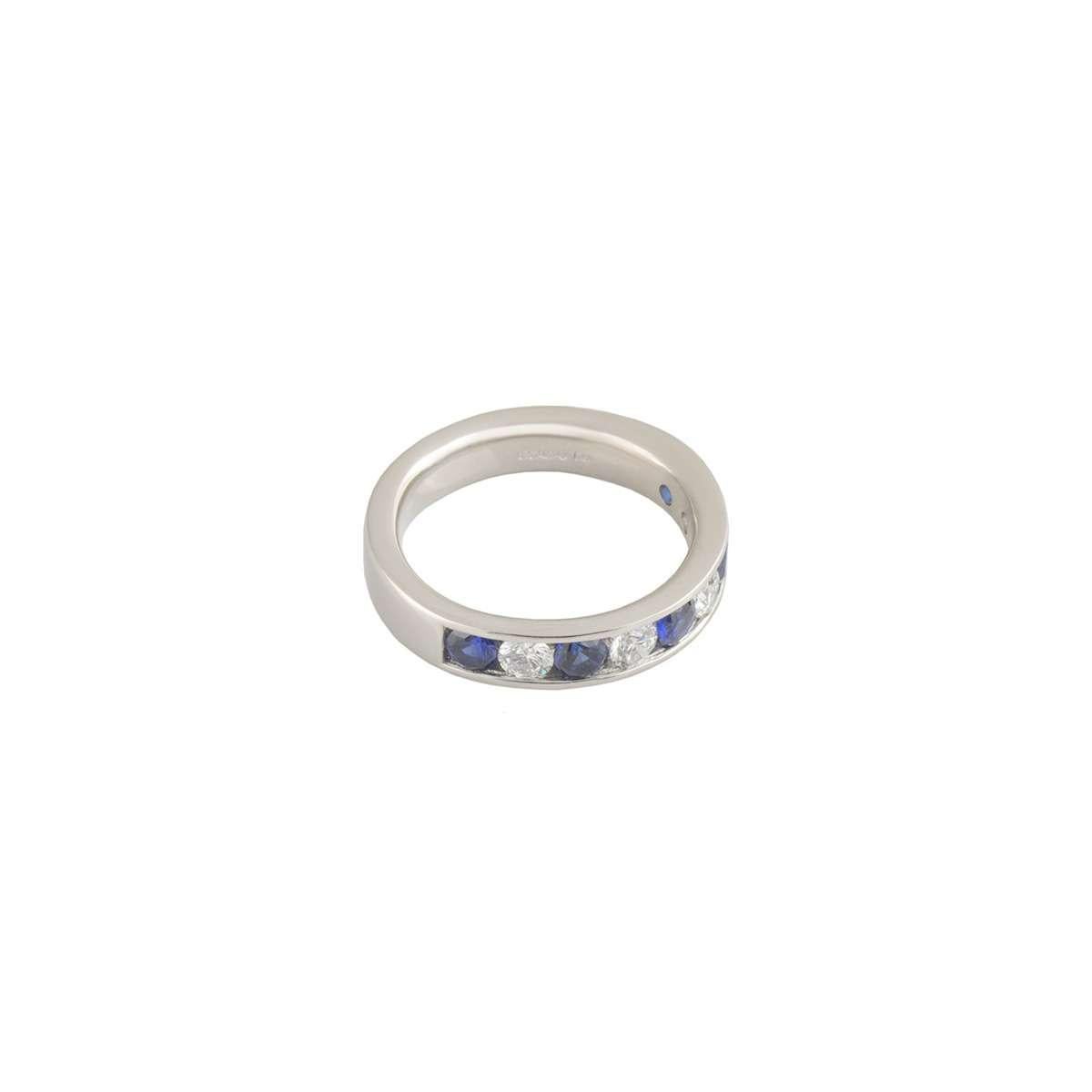 Diamond and Sapphire Platinum Half Eternity Band Ring In Excellent Condition In London, GB