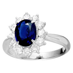 Diamond and Sapphire Platinum Oval Ring