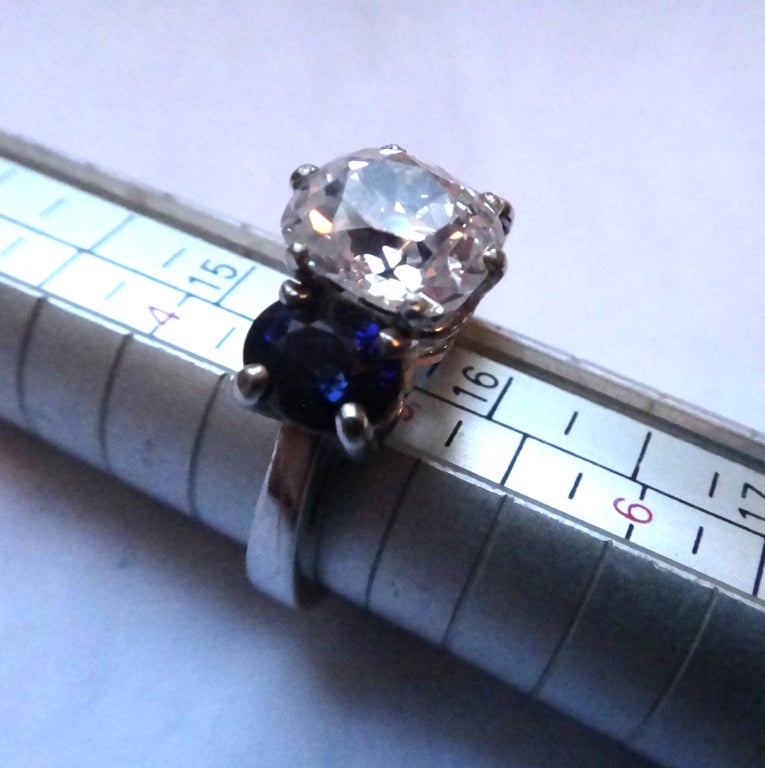Edwardian Diamond and Sapphire Platinum Ring For Sale