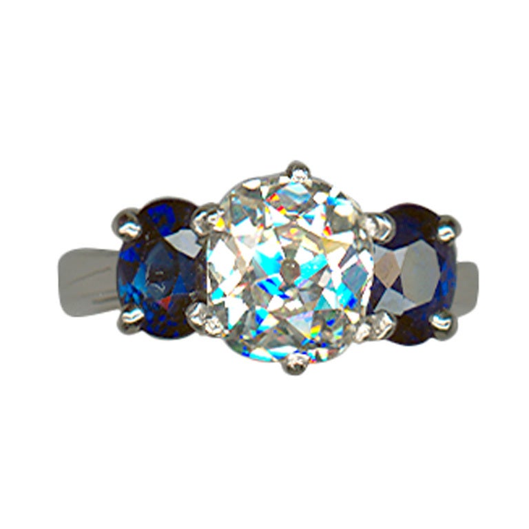 Diamond and Sapphire Platinum Ring For Sale