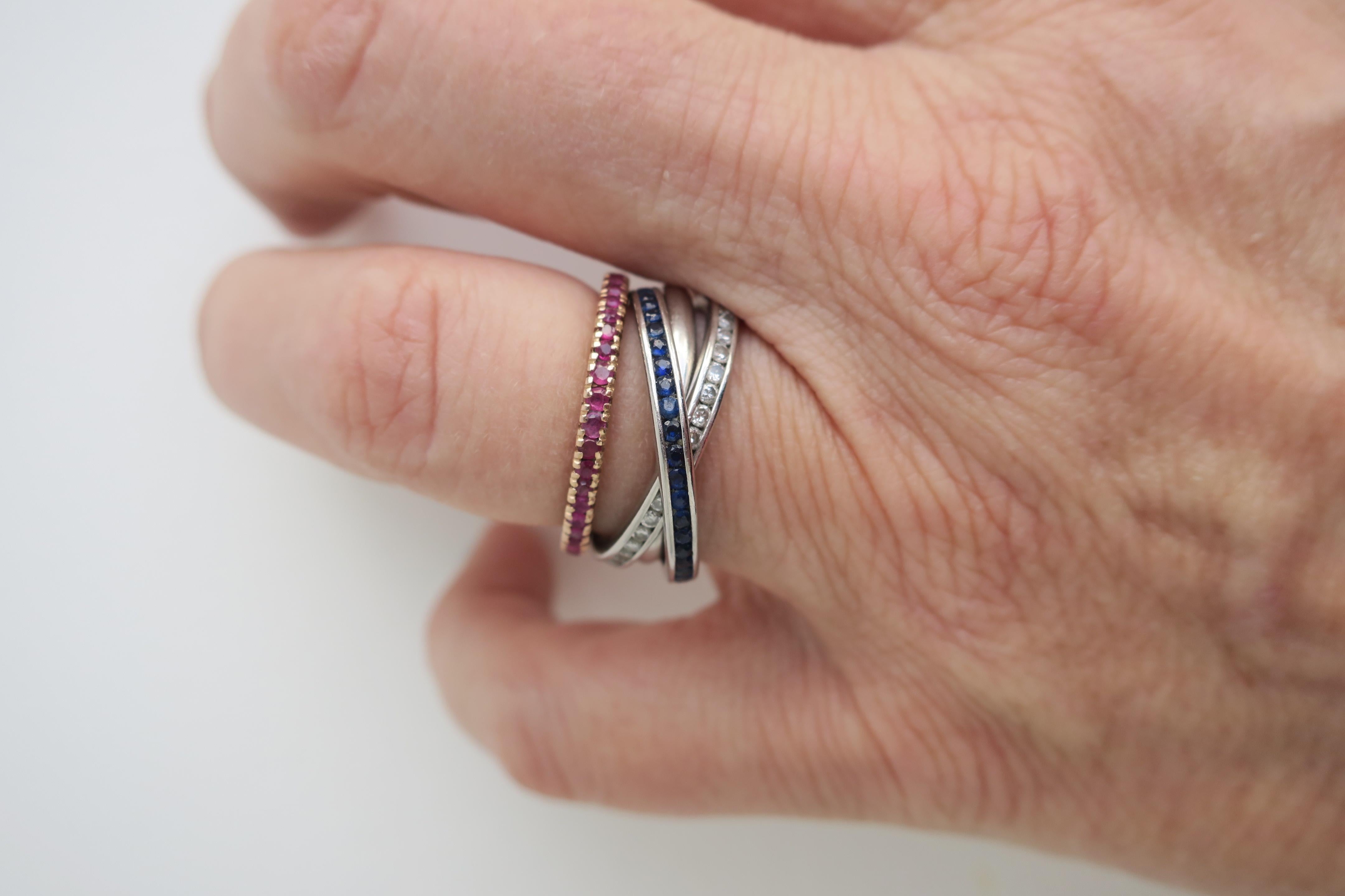 Platin Trinity Drei Eternity-Ring mit Diamanten und Saphiren 5