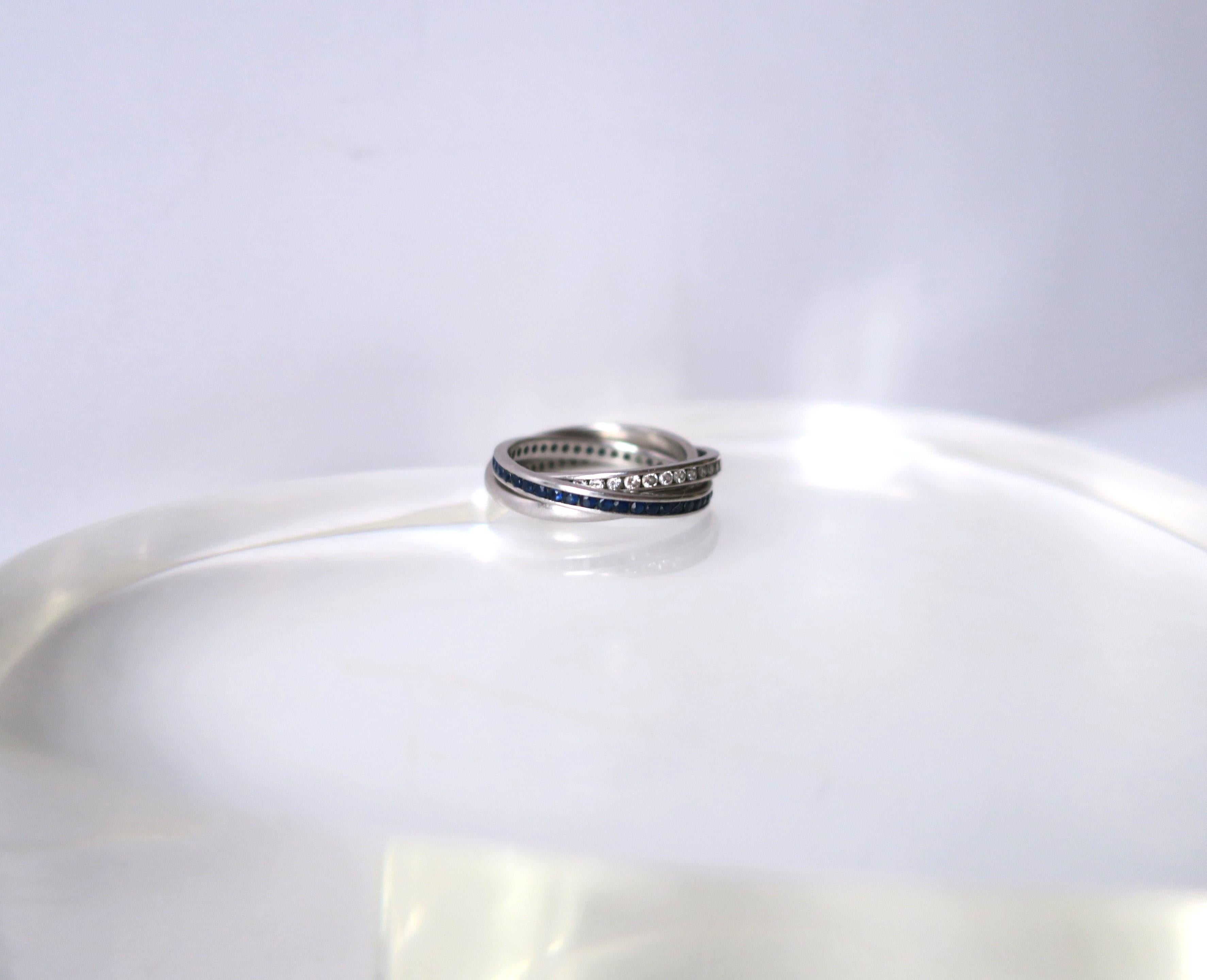 Platin Trinity Drei Eternity-Ring mit Diamanten und Saphiren 6