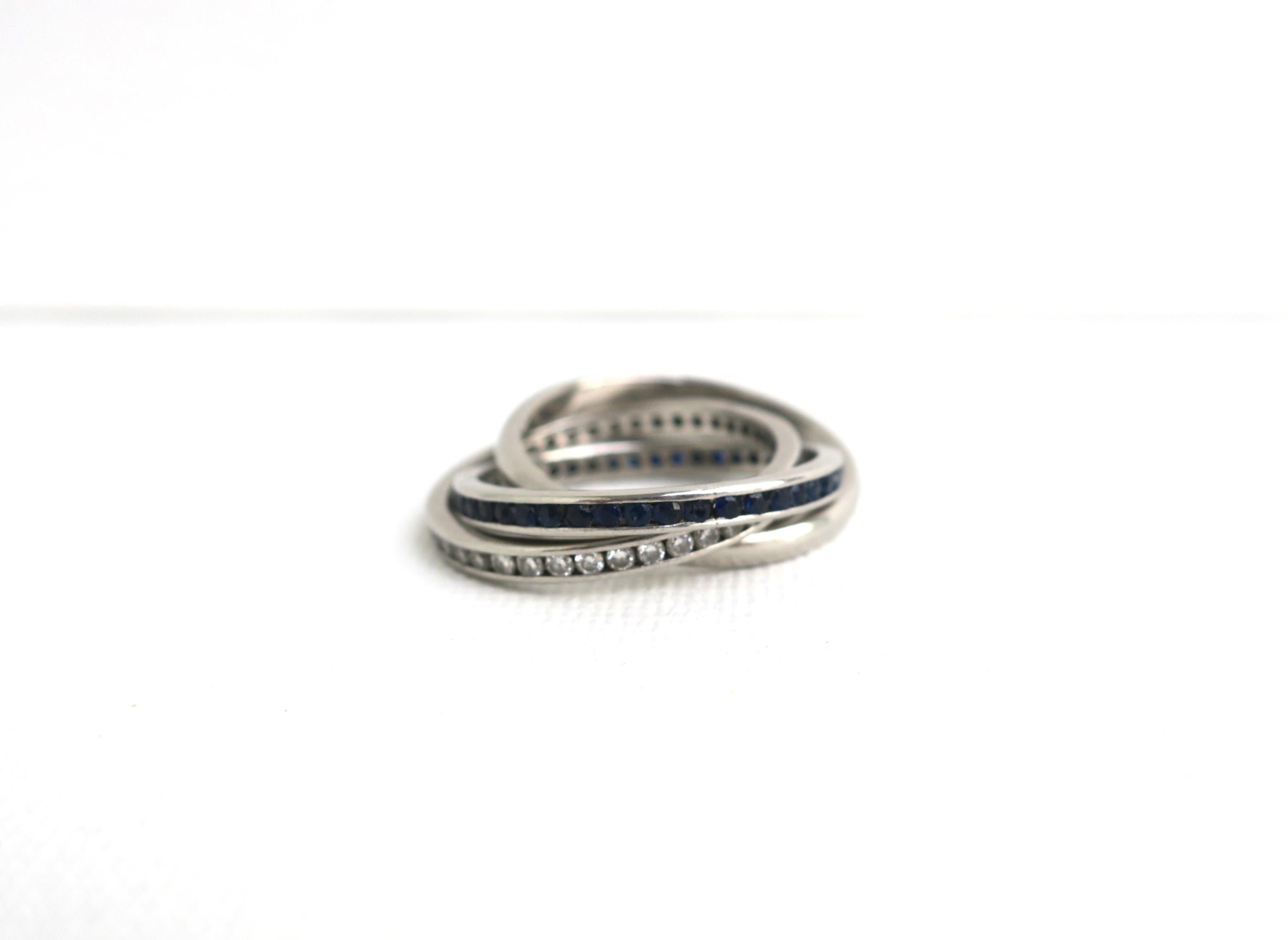 Platin Trinity Drei Eternity-Ring mit Diamanten und Saphiren 8