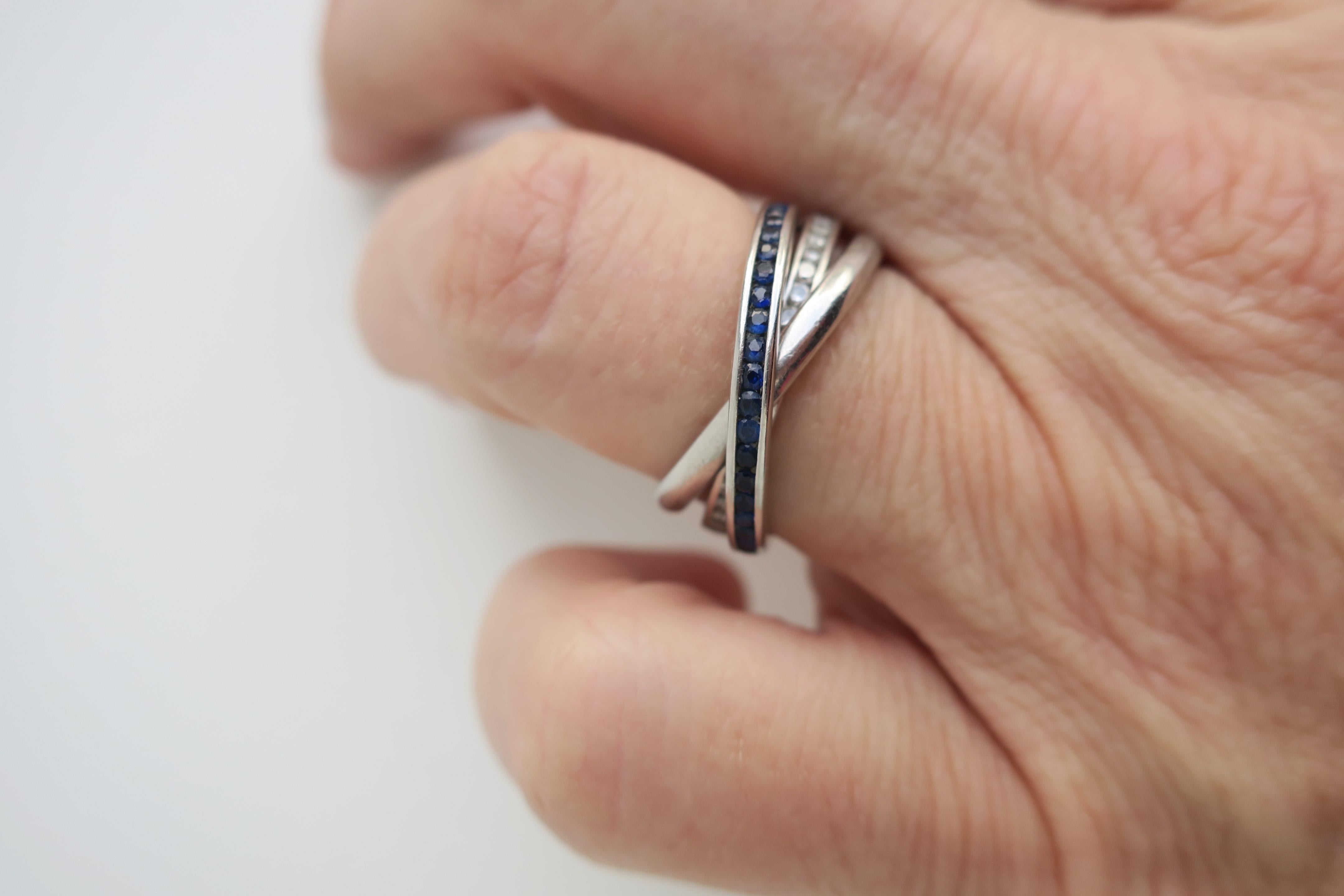 Platin Trinity Drei Eternity-Ring mit Diamanten und Saphiren für Damen oder Herren