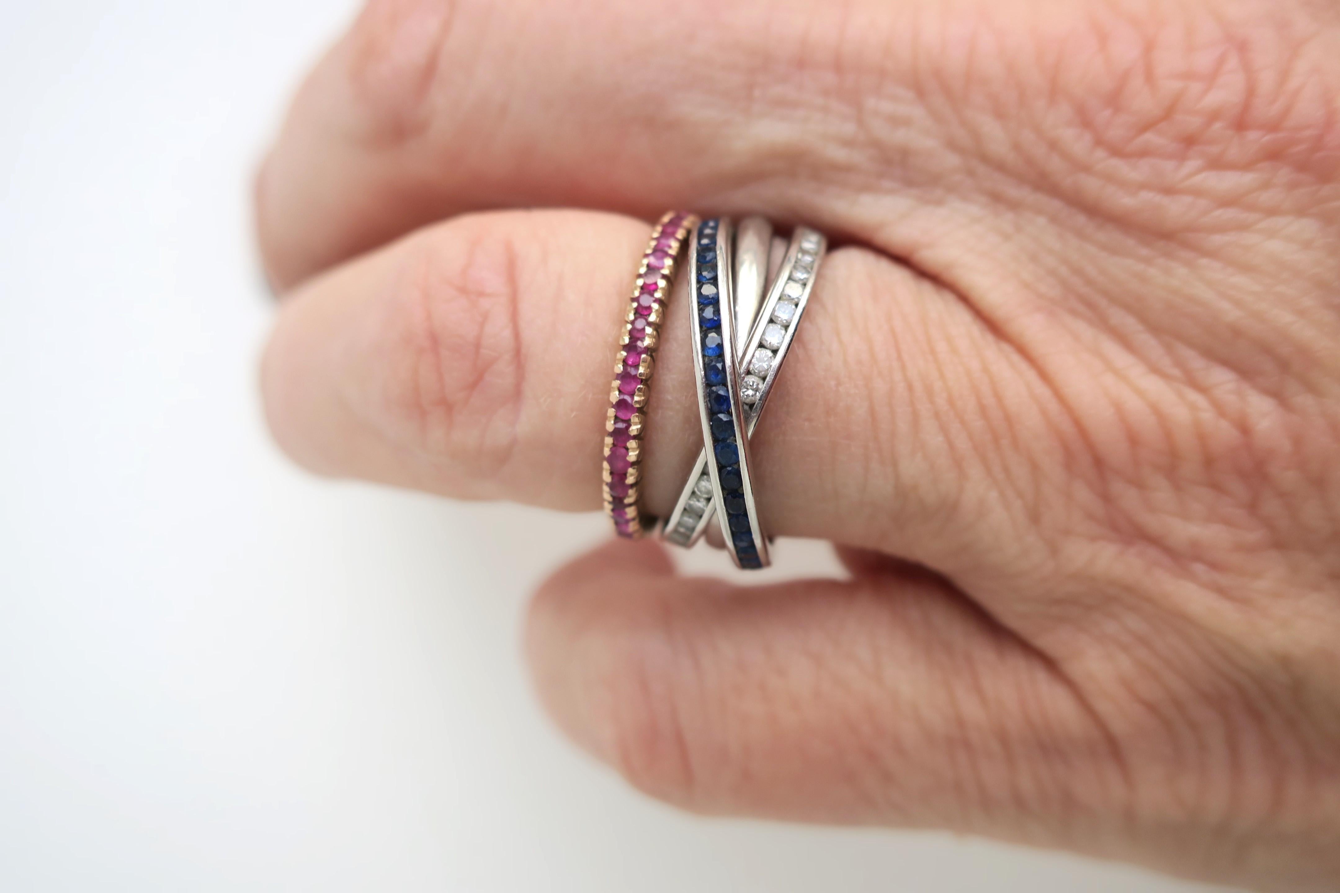 Platin Trinity Drei Eternity-Ring mit Diamanten und Saphiren 3