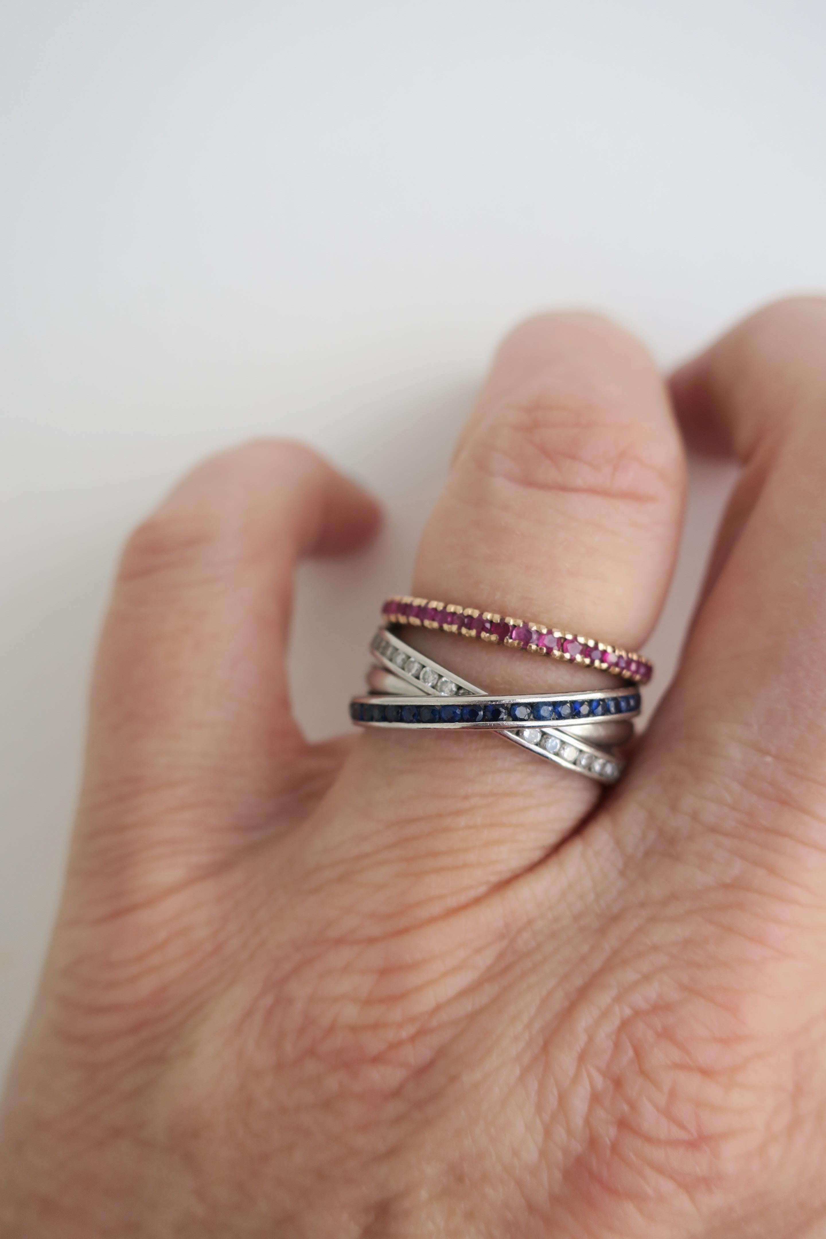 Platin Trinity Drei Eternity-Ring mit Diamanten und Saphiren 4