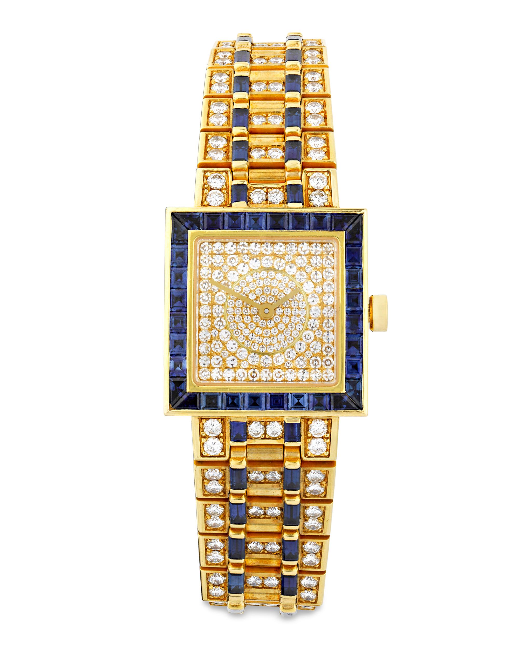 Bulgari  Diamant und Saphir Quadrato Armbanduhr im Zustand „Hervorragend“ im Angebot in New Orleans, LA