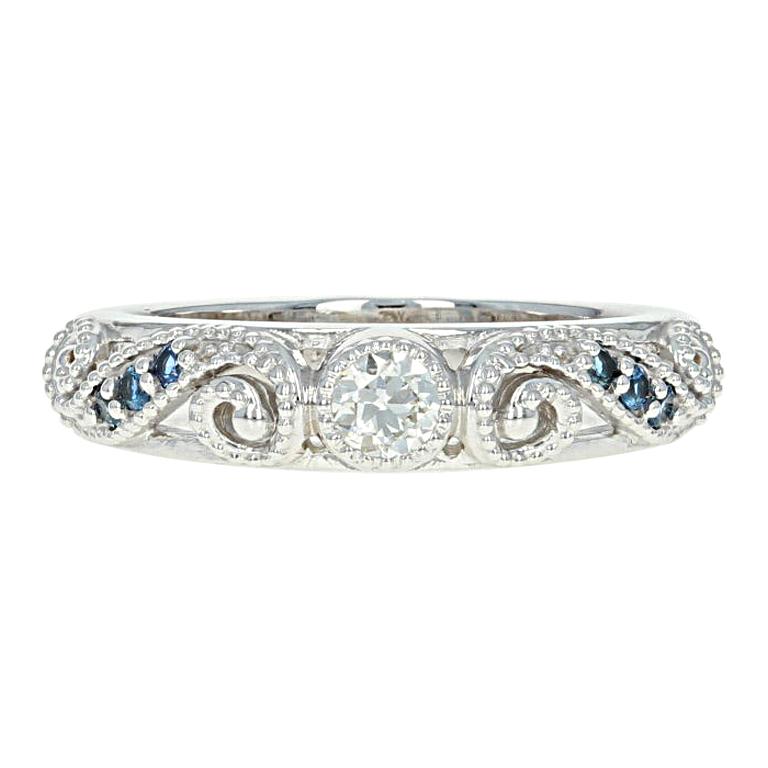 Diamond and Sapphire Ring, 14 Karat White Gold Band Round Cut .32 Carat