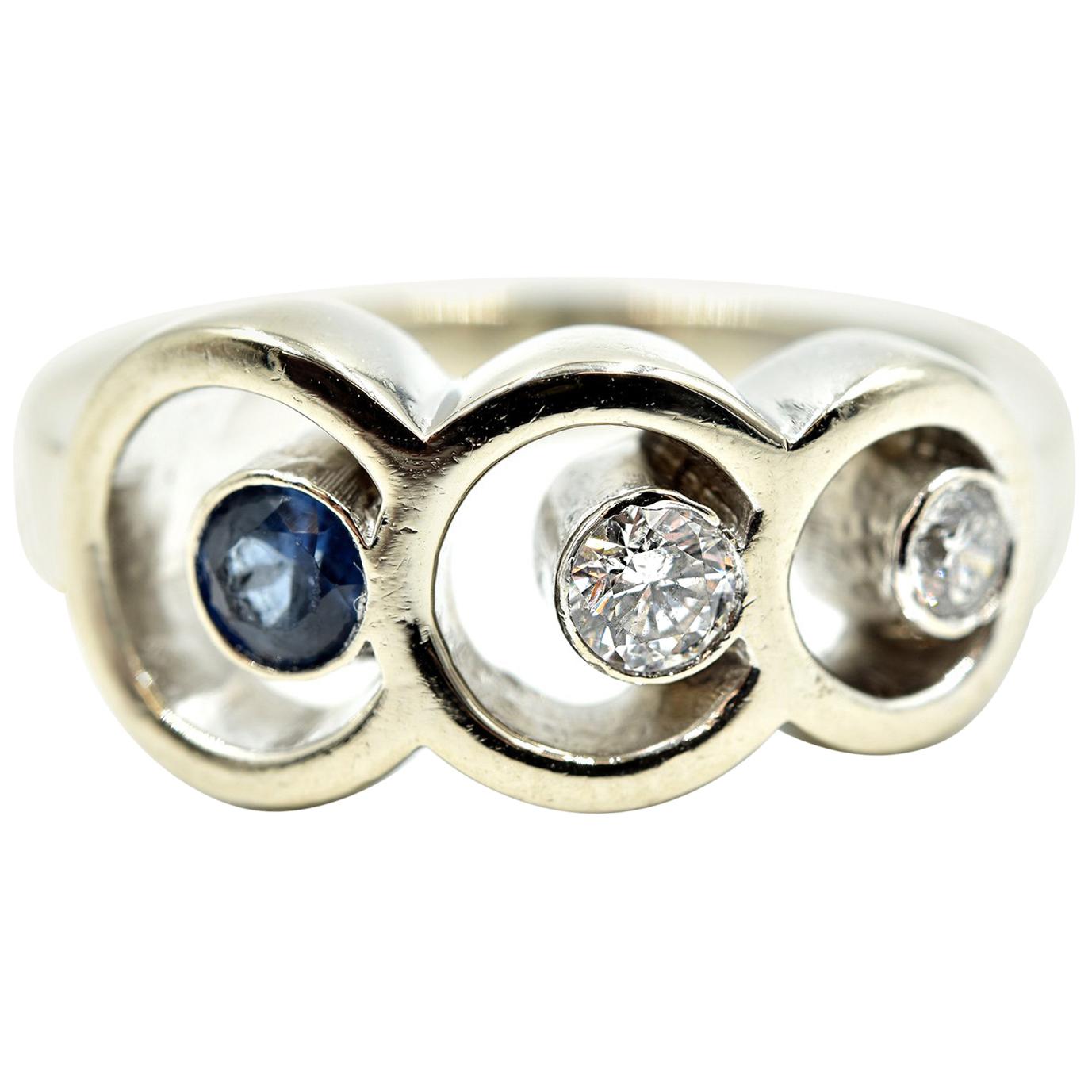 Diamond and Sapphire Ring 14 Karat White Gold