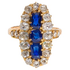 Diamond and Sapphire Ring GIA Certified No-Heat Edwardian