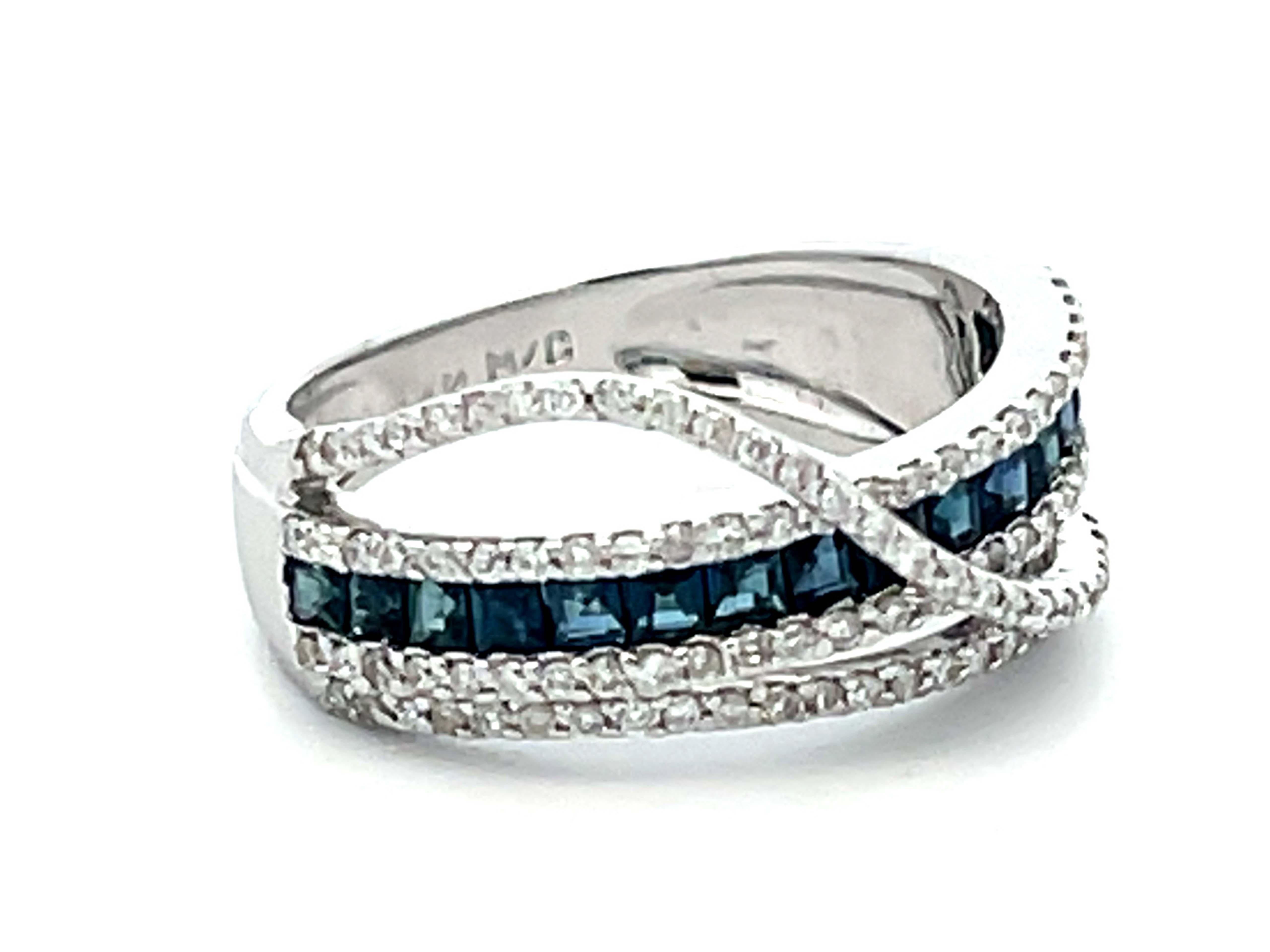 Brilliant Cut Diamond and Sapphire Ring in 14k White Gold For Sale