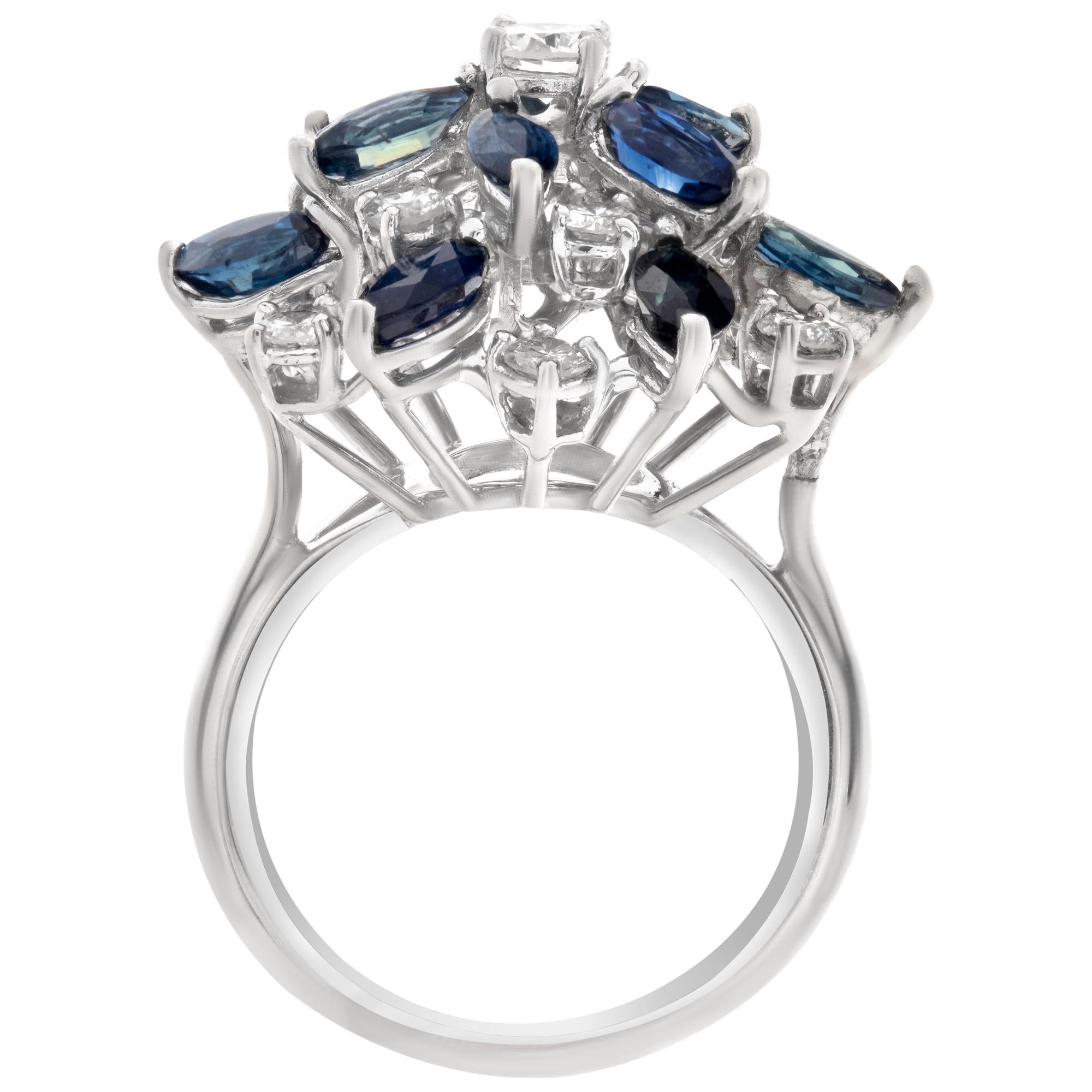 Women's Diamond and Sapphire Ring in 14k White Gold For Sale
