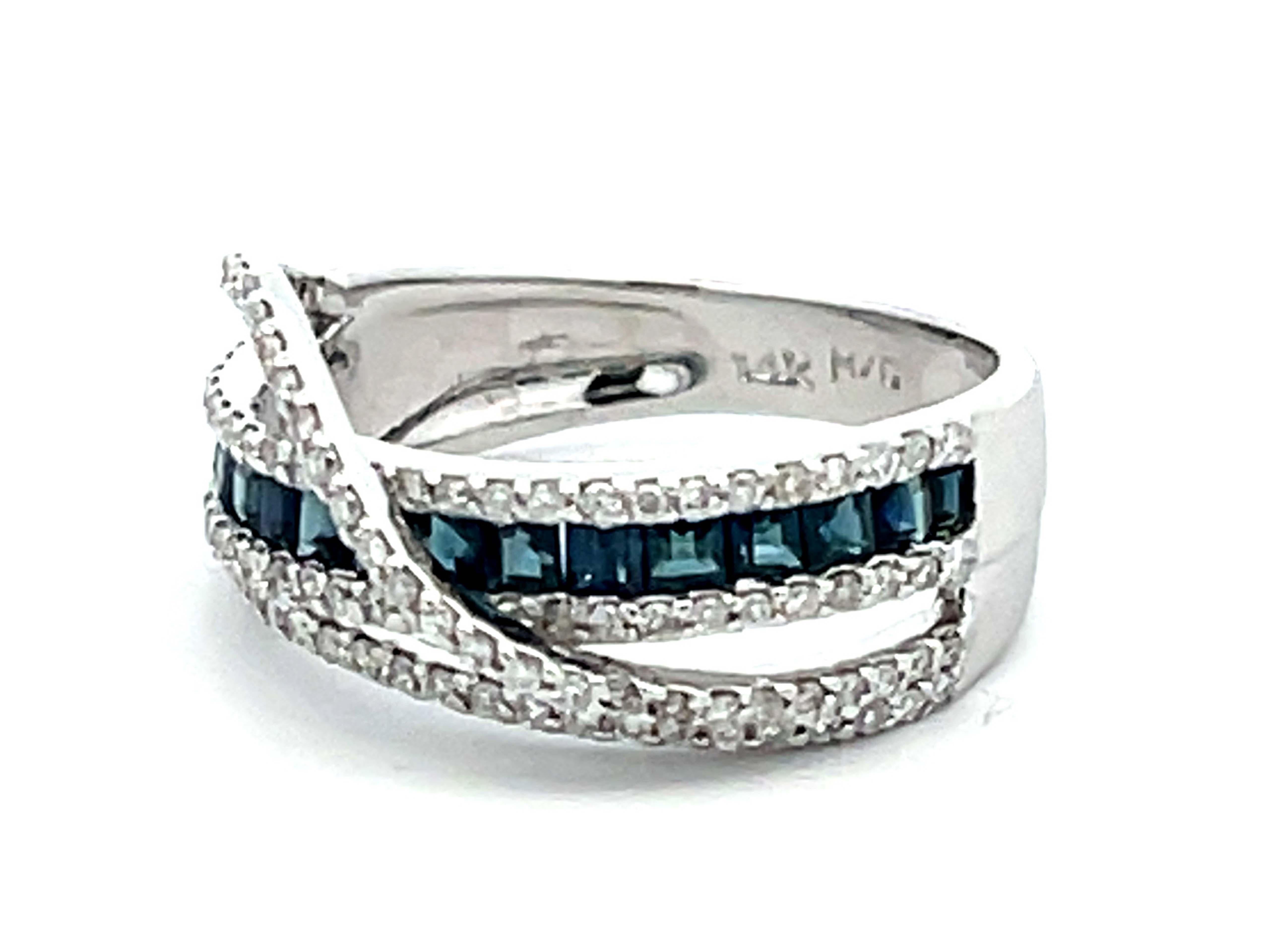 Diamond and Sapphire Ring in 14k White Gold In Excellent Condition For Sale In Honolulu, HI