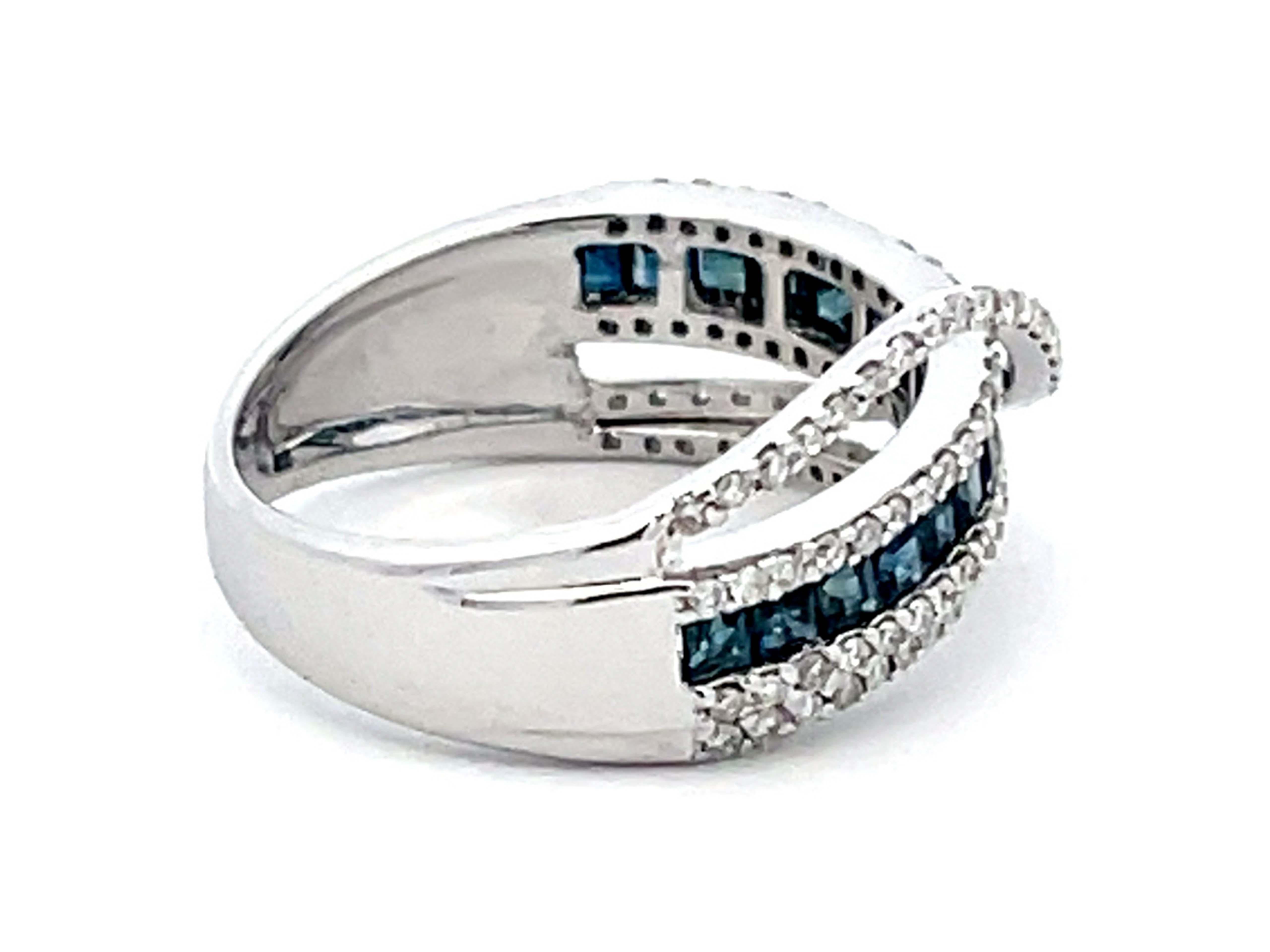 Women's or Men's Diamond and Sapphire Ring in 14k White Gold For Sale