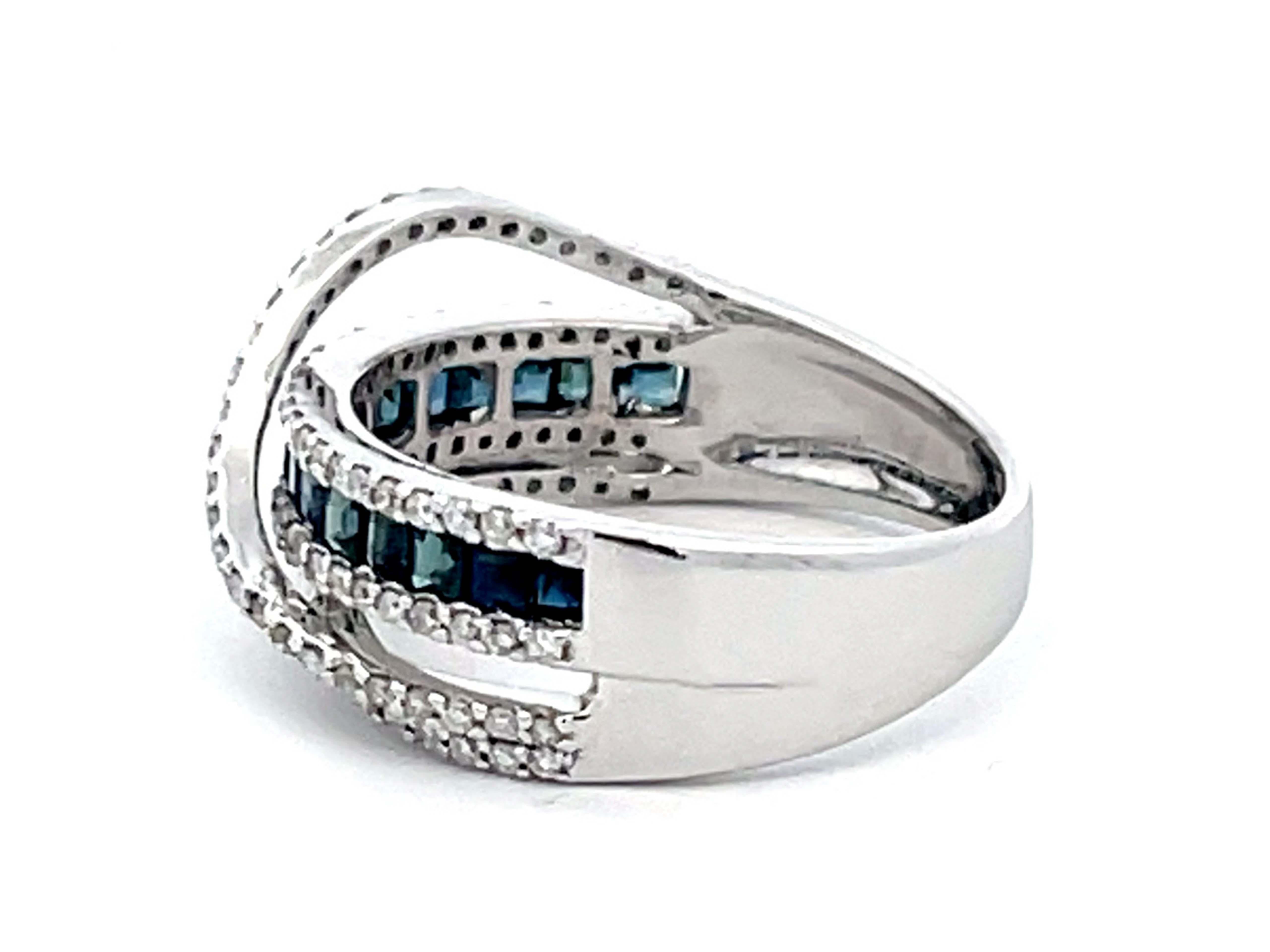 Diamond and Sapphire Ring in 14k White Gold For Sale 1