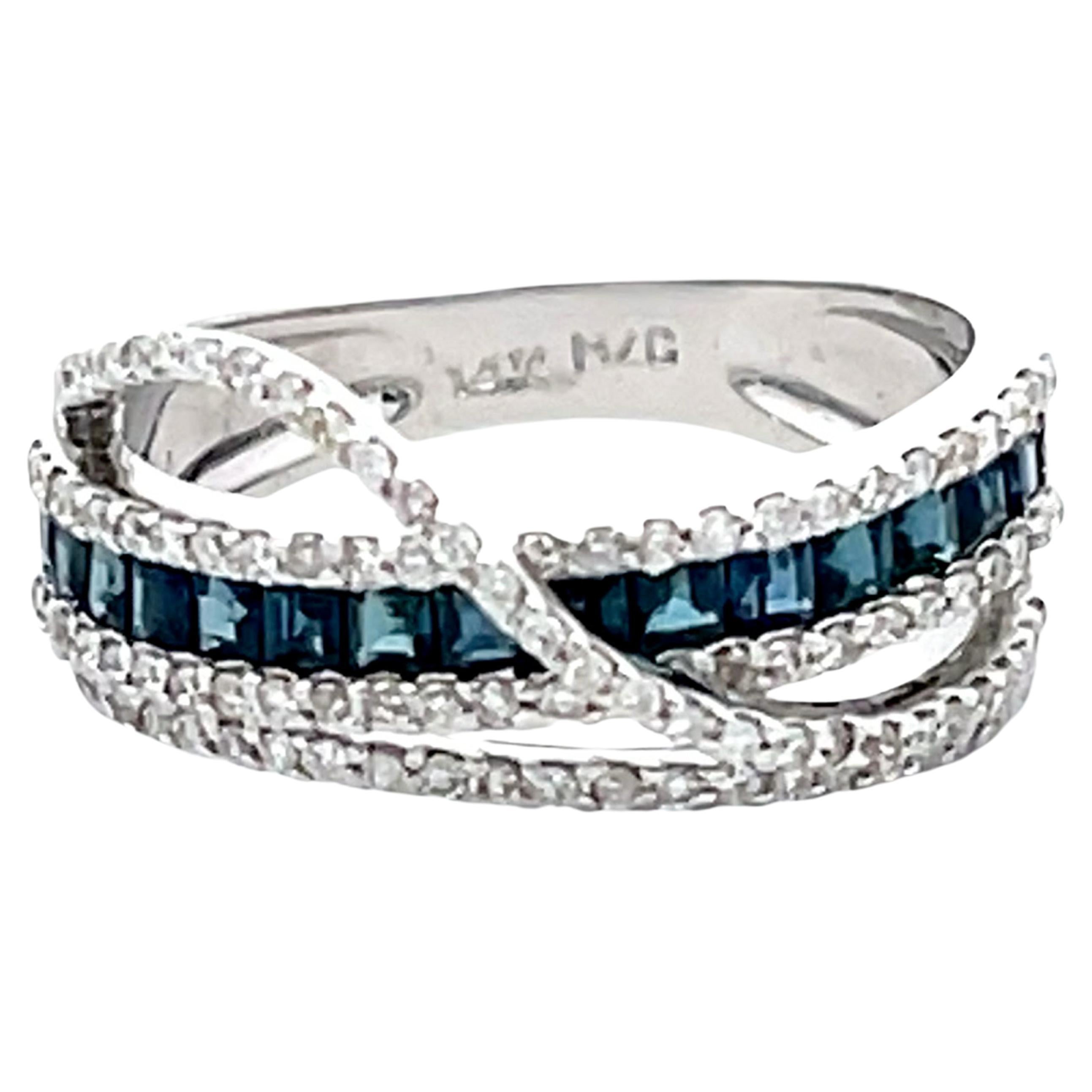 Diamond and Sapphire Ring in 14k White Gold For Sale