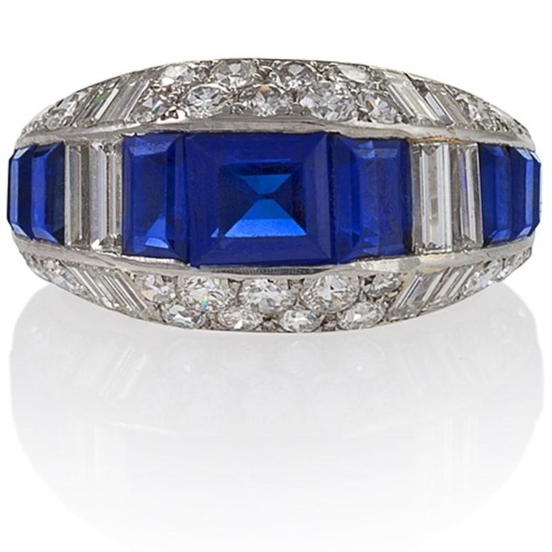 Women's Diamond and Sapphire Ring in Platinum