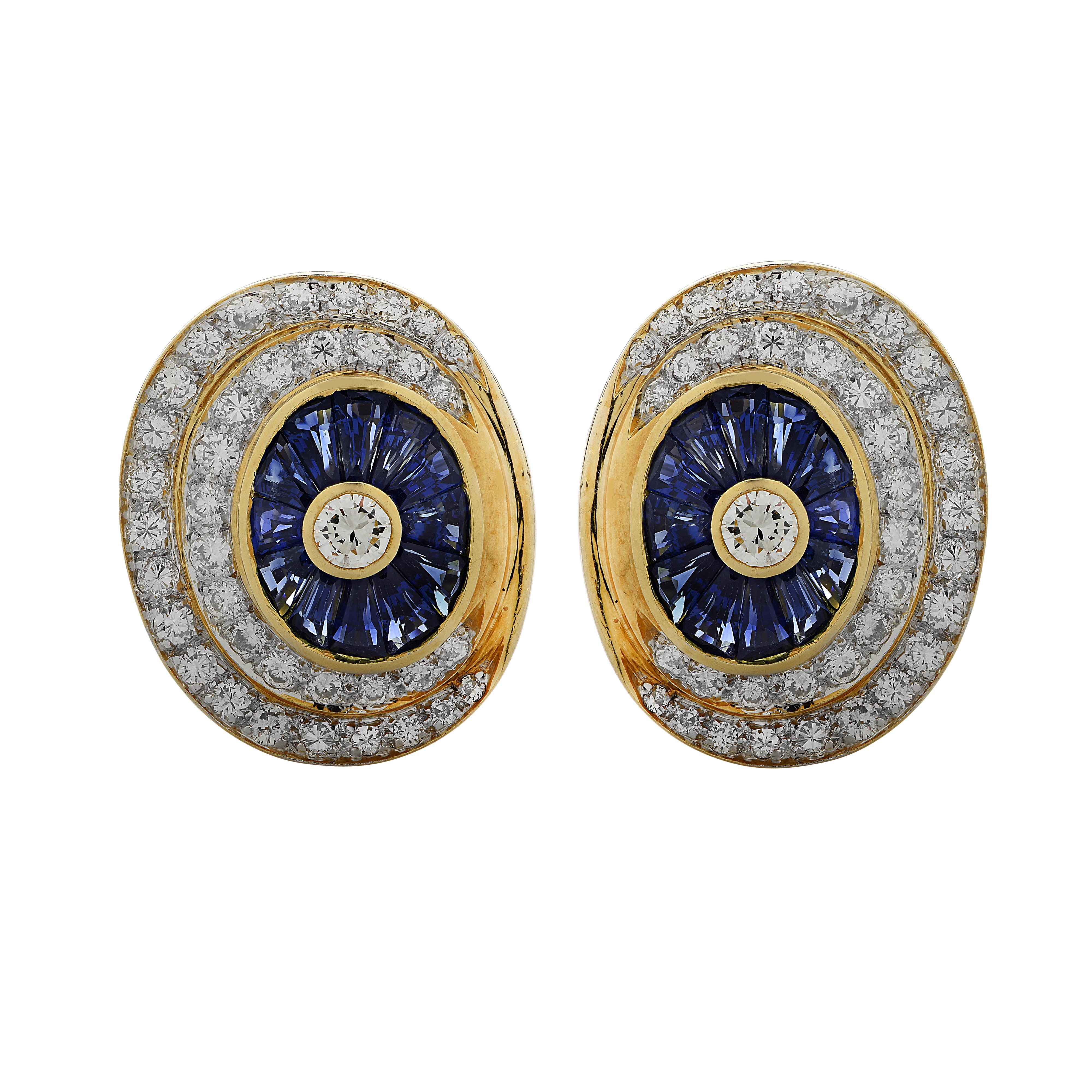 Modern Diamond and Sapphire Spiral Earrings