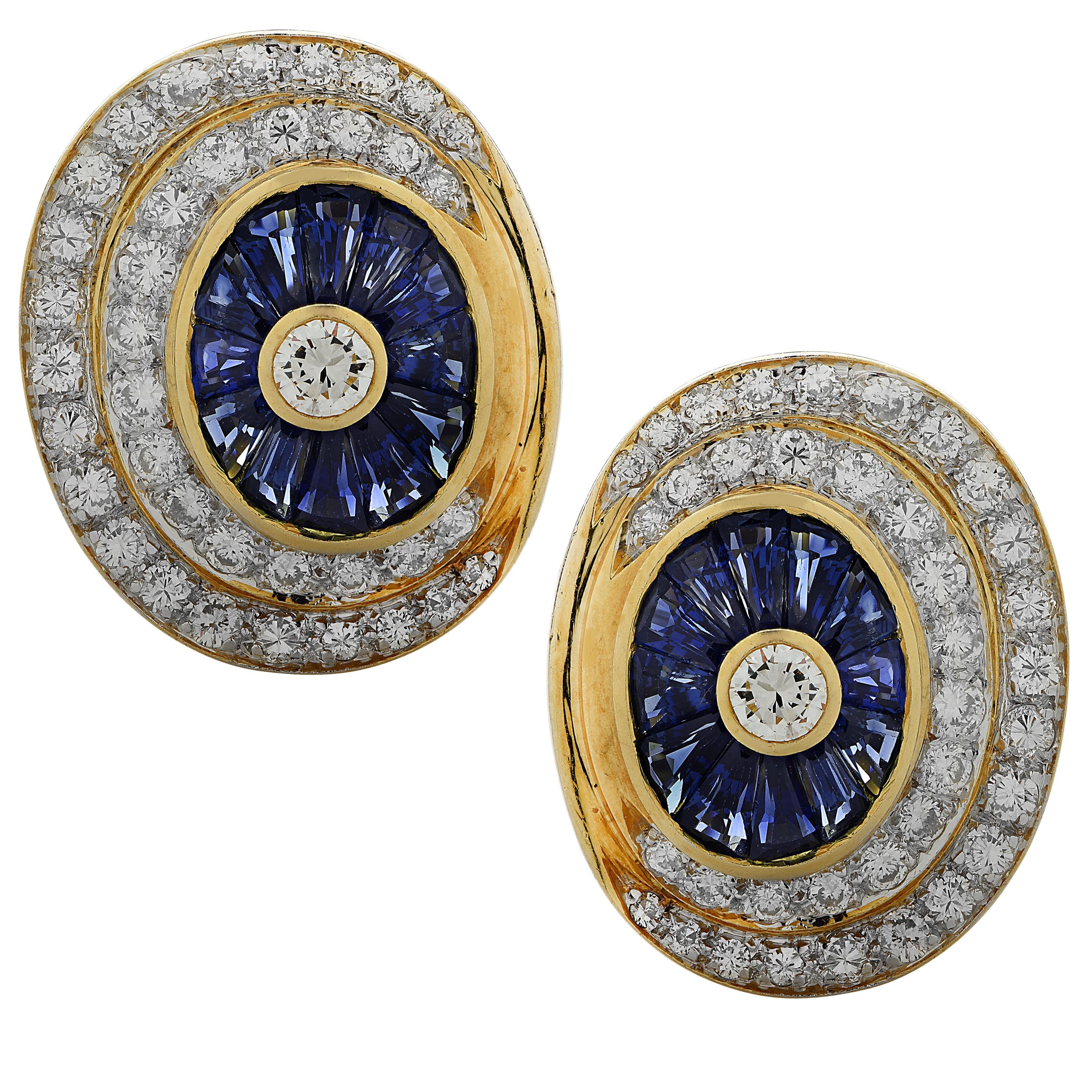 Diamond and Sapphire Spiral Earrings