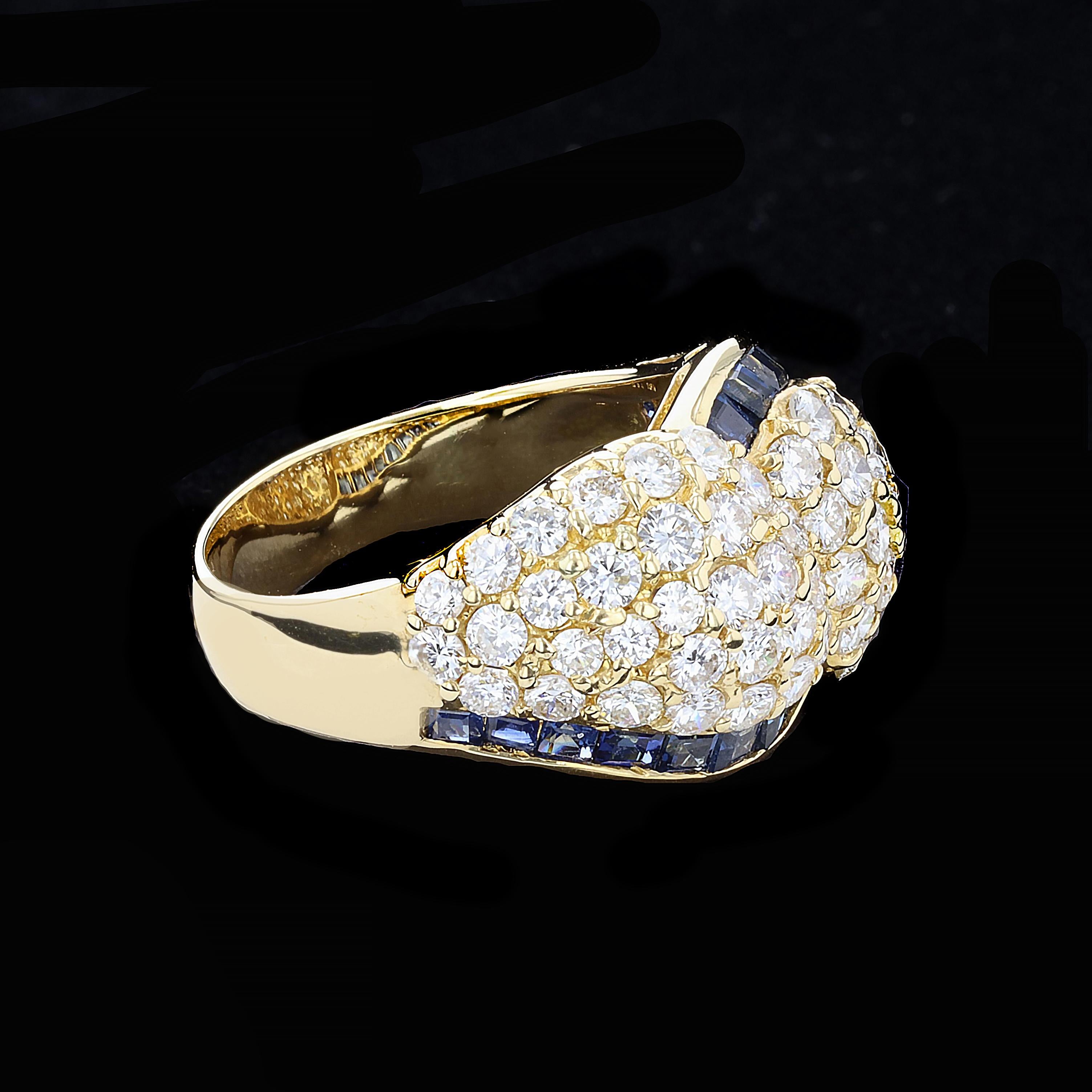 Diamant und Saphir Swish Ring (Art nouveau) im Angebot
