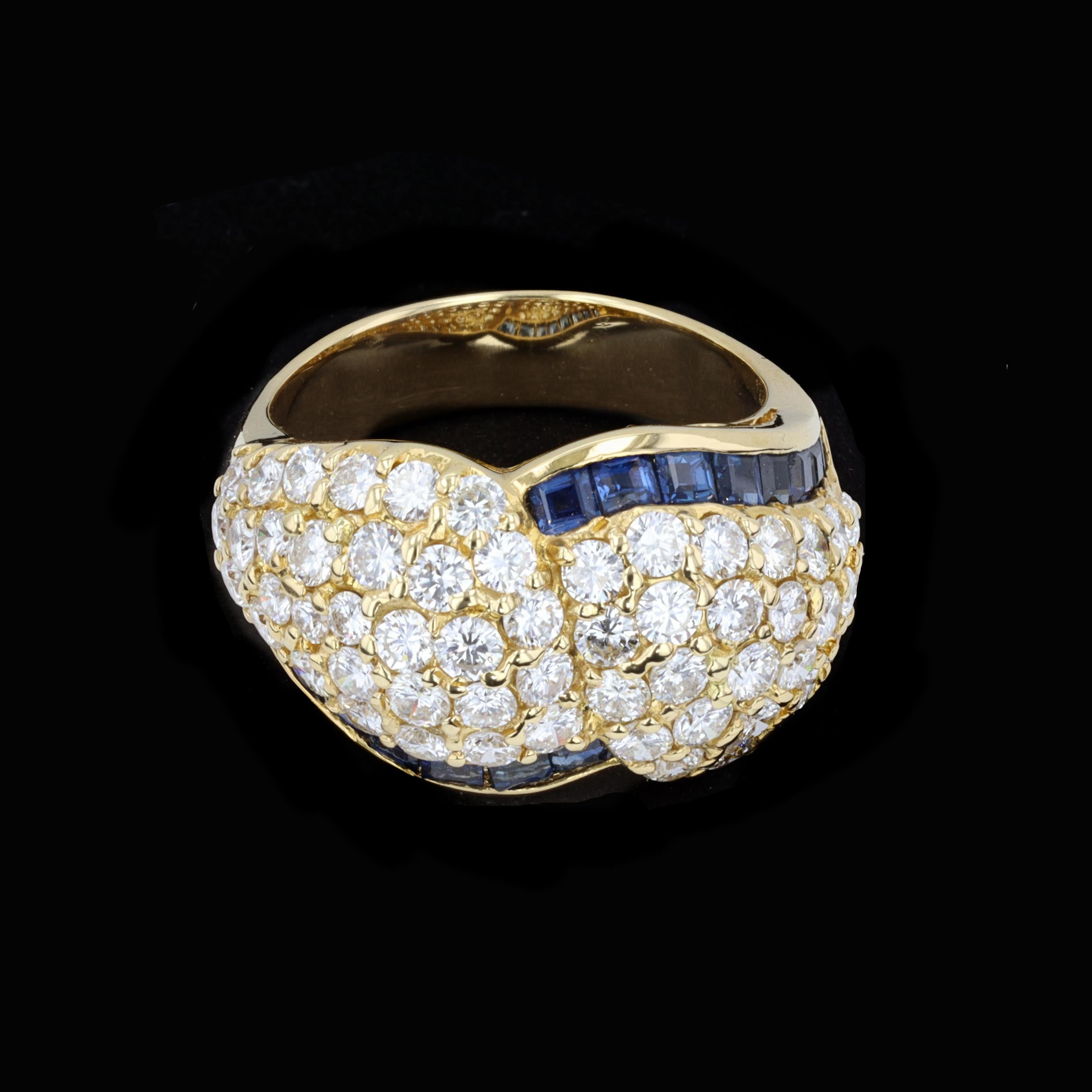 Diamant und Saphir Swish Ring Damen im Angebot